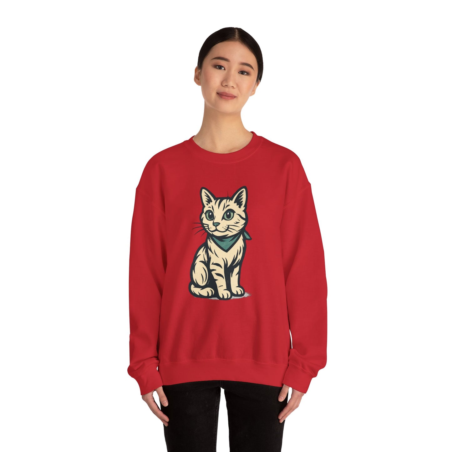 Cute Kitten Pullover Sweatshirt — Vintage Cat Illustration Crewneck