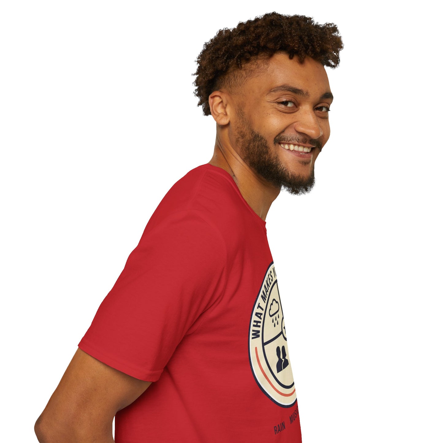 "What Makes You Sleep Well?" Rain, Music, Sex, Drink Graphic-Sleep Essentials T‑Shirt