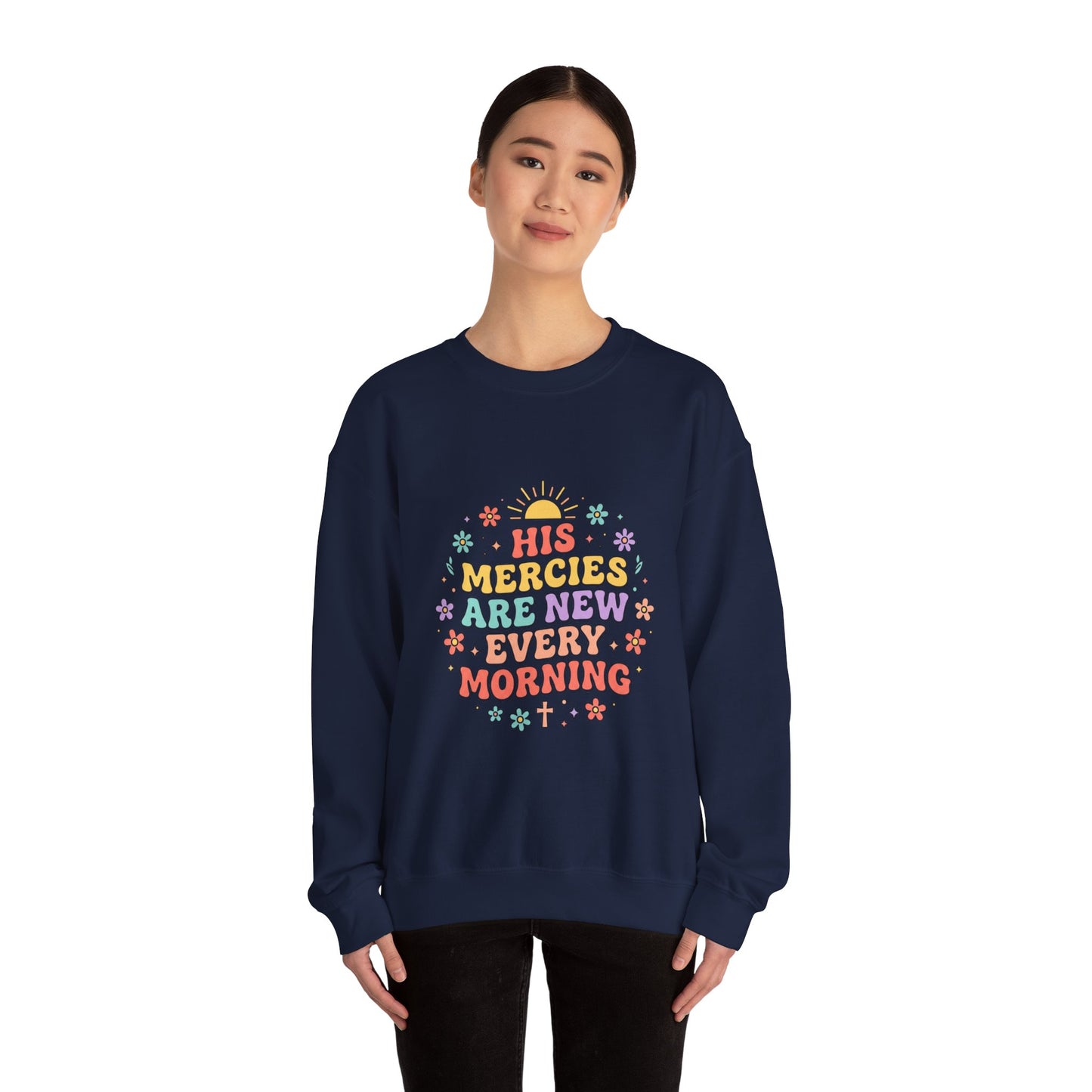 His Mercies Are New Every Morning Sweatshirt | Christian, Pastel Groovy Encouragement