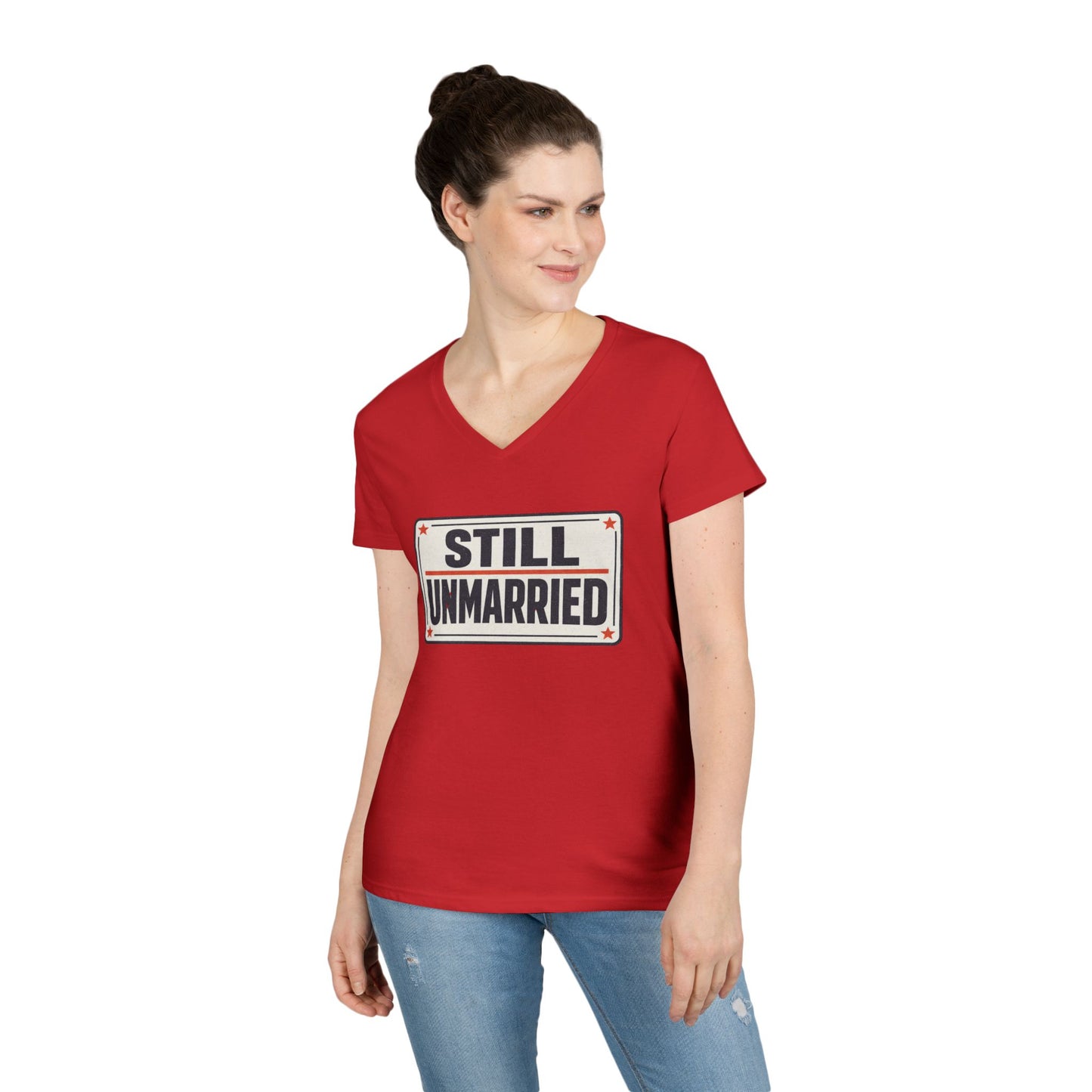 Still Unmarried V-Neck Tee — Funny Single Women T-Shirt
