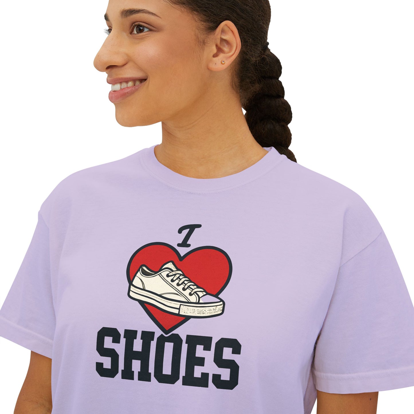 I Heart Shoes Women's Boxy Tee – Cute Sneaker Lover T-Shirt