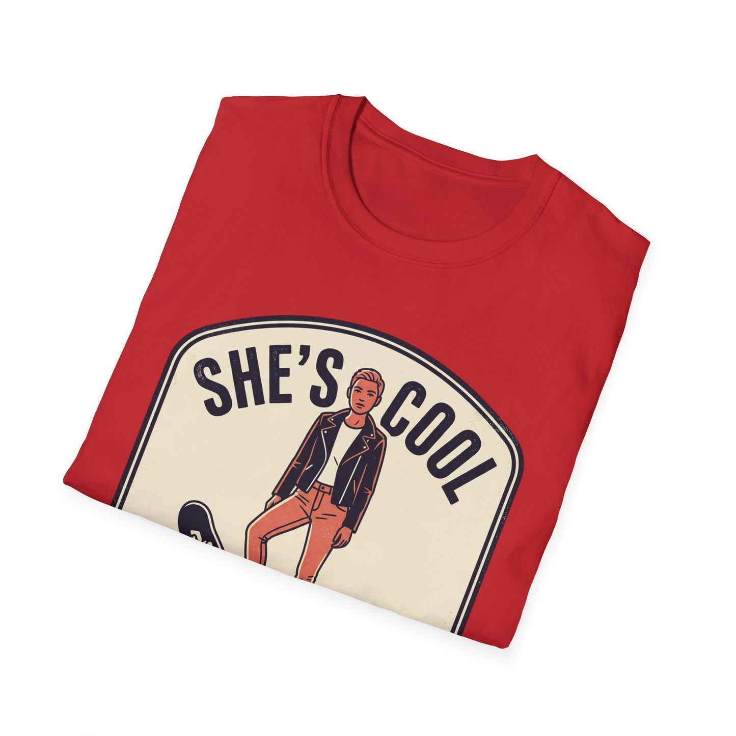 She's Cool Skateboarder T-Shirt — "She's Cool, She Can Ride On It" Retro Graphic Tee