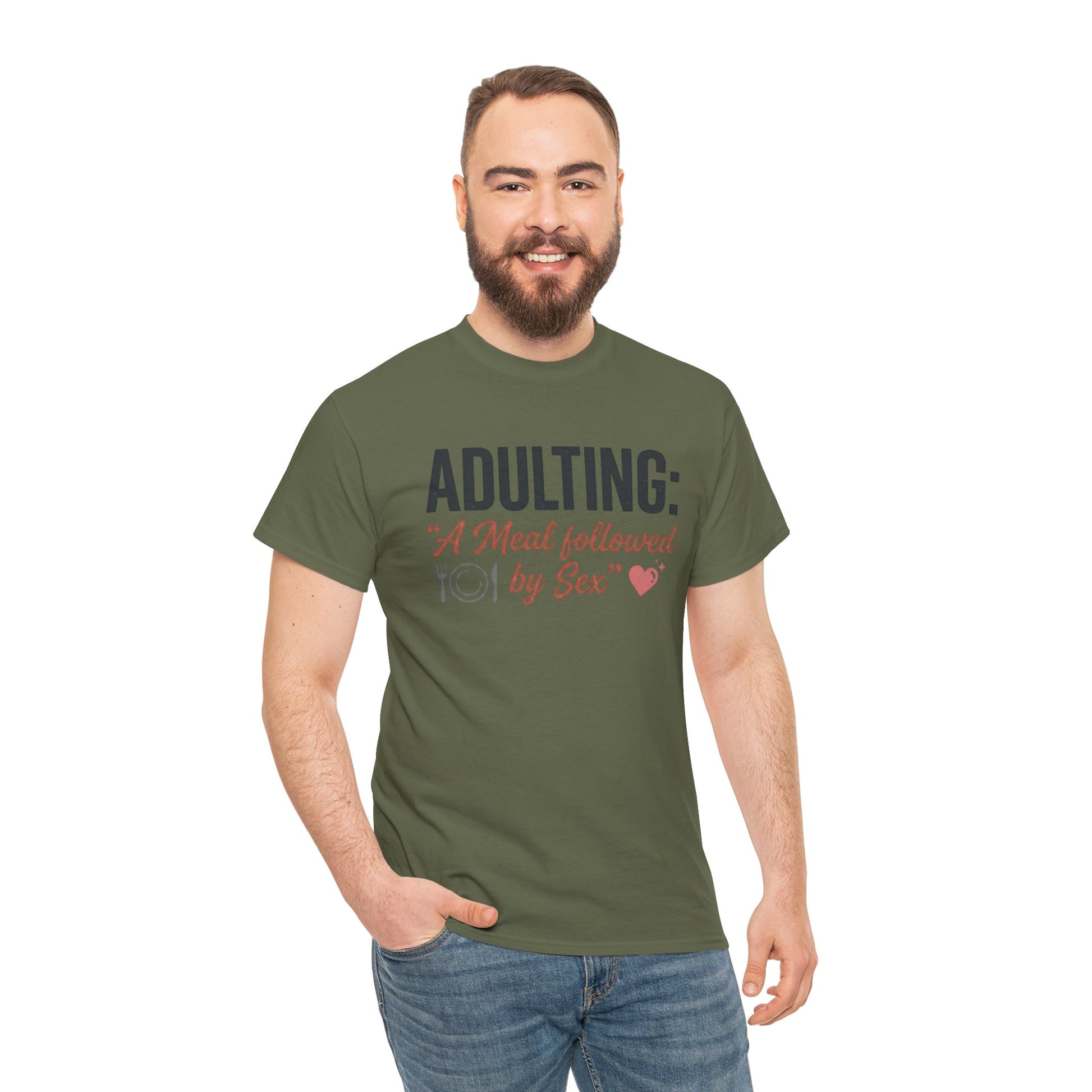 Adulting T‑Shirt – "Adulting: A Meal Followed by Sex" Funny Graphic Tee Printify