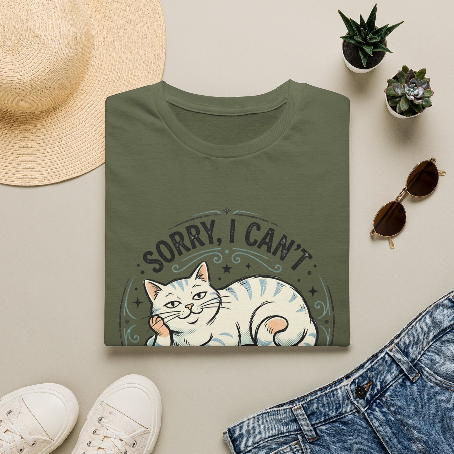"Sorry, I Can’t — I Already Have Plans With My Cat" Cute Cat Graphic Tee