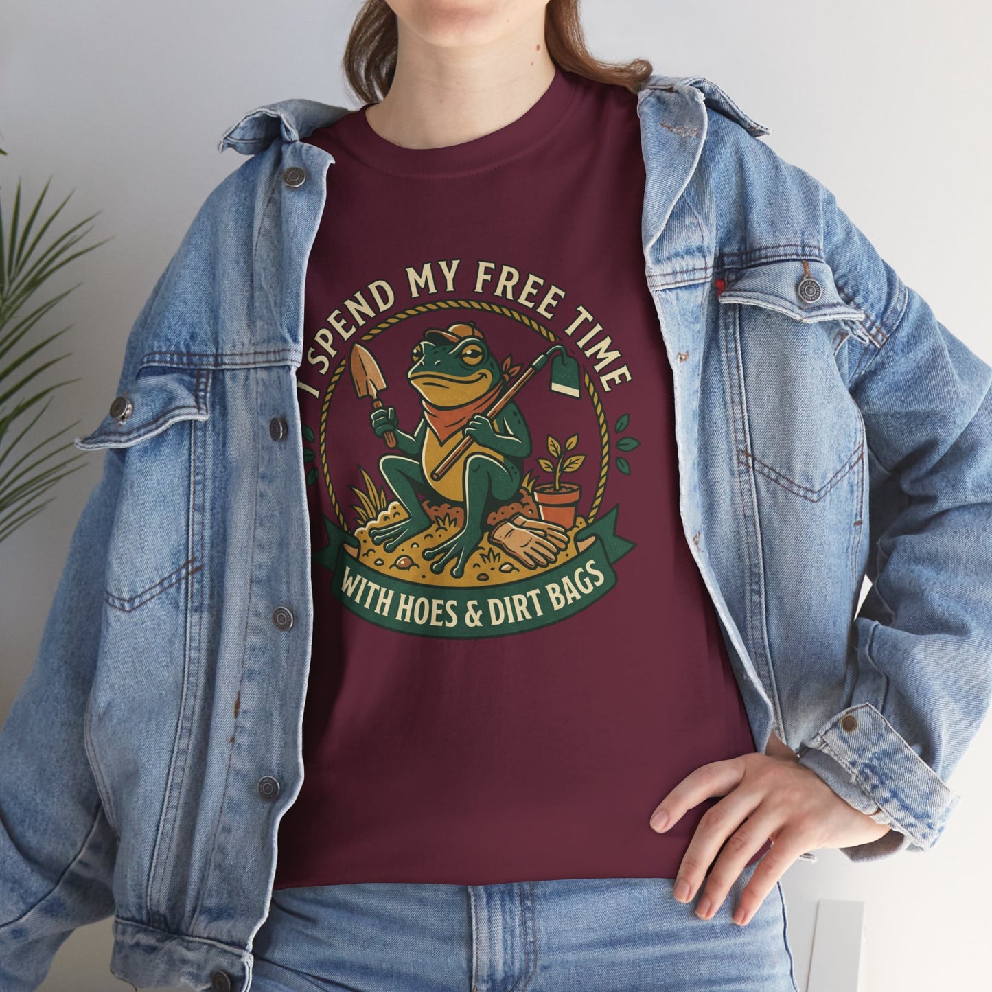 Gardening Frog T-Shirt — "I Spend My Free Time With Hoes & Dirt Bags" Funny Garden Tee