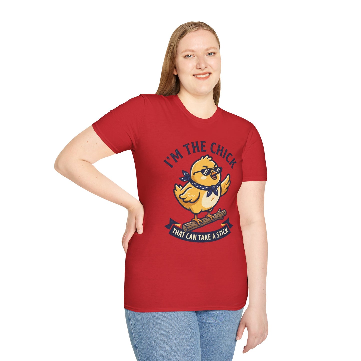I’m the Chick That Can Take a Stick T-Shirt — Cute Tough Chick Graphic Tee Printify