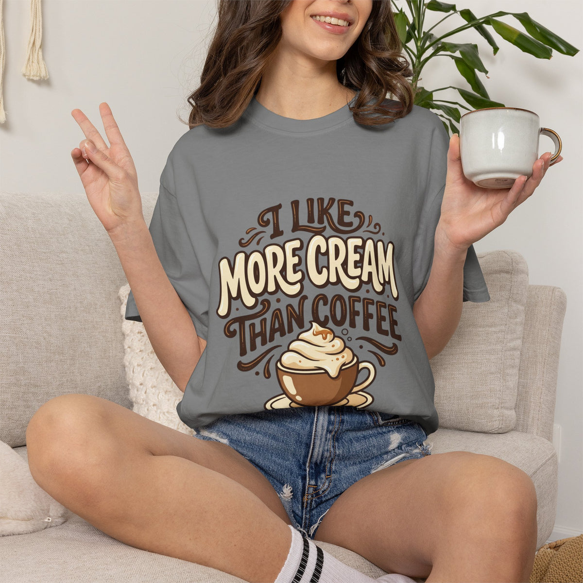 Coffee Tee — "I Like More Cream Than Coffee" Graphic T-Shirt