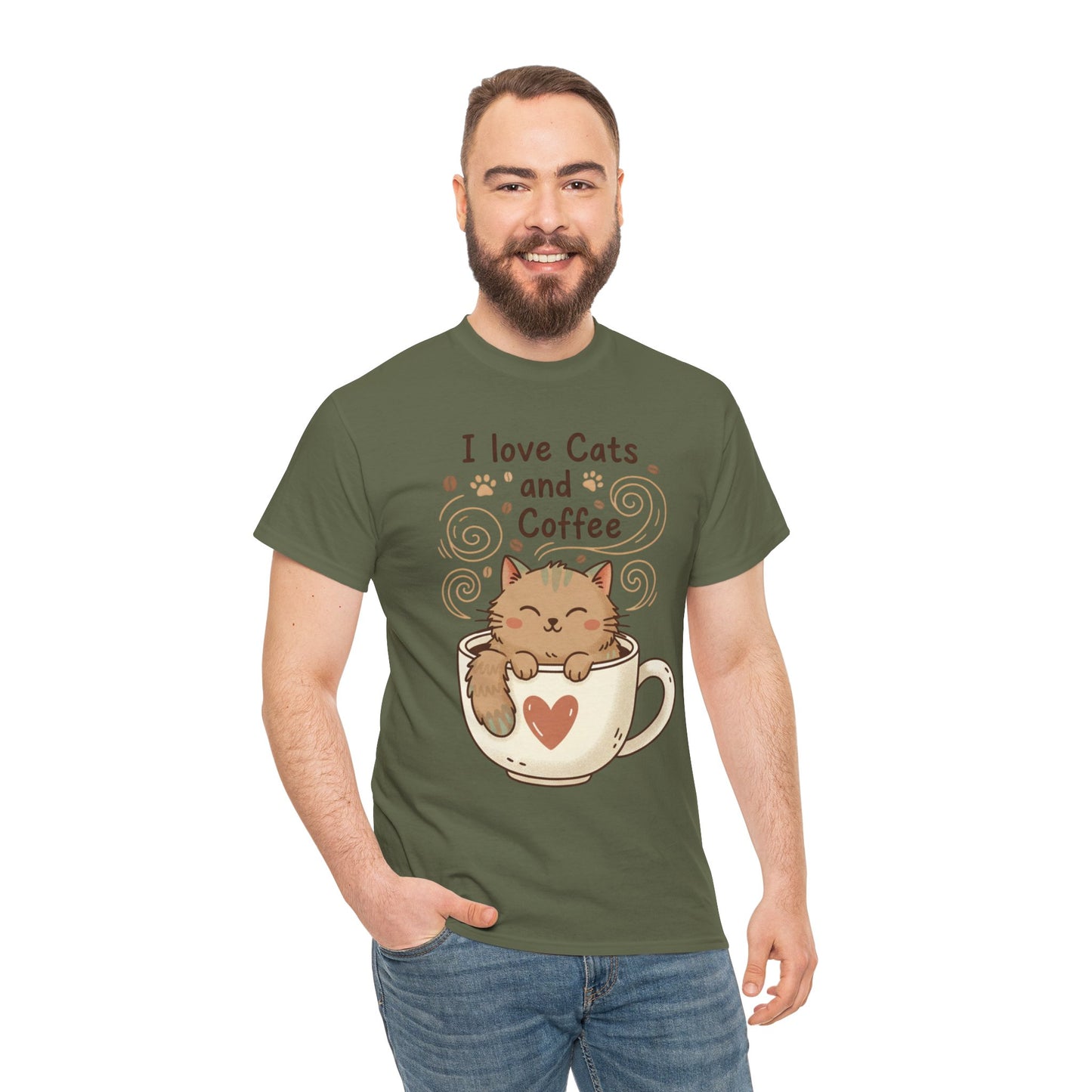 Cat and Coffee T‑Shirt — "I Love Cats and Coffee" Cute Cat in Mug Tee