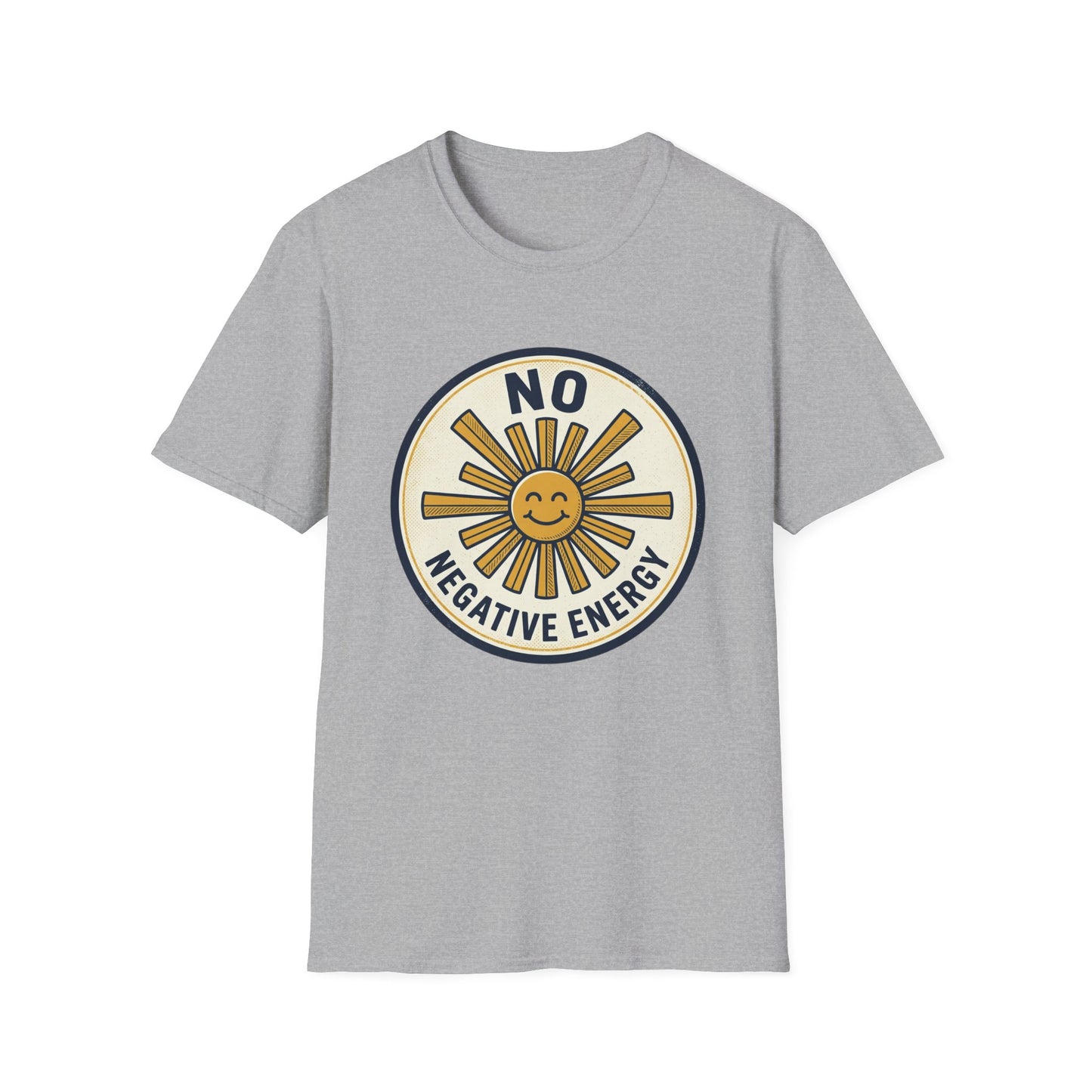 No Negative Energy T-Shirt — Retro Smiling Sun Positive Vibes Tee
