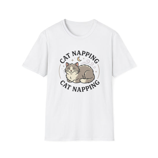 Cat Napping T-Shirt — Cute Sleeping Cat Graphic Tee for Cat Lovers