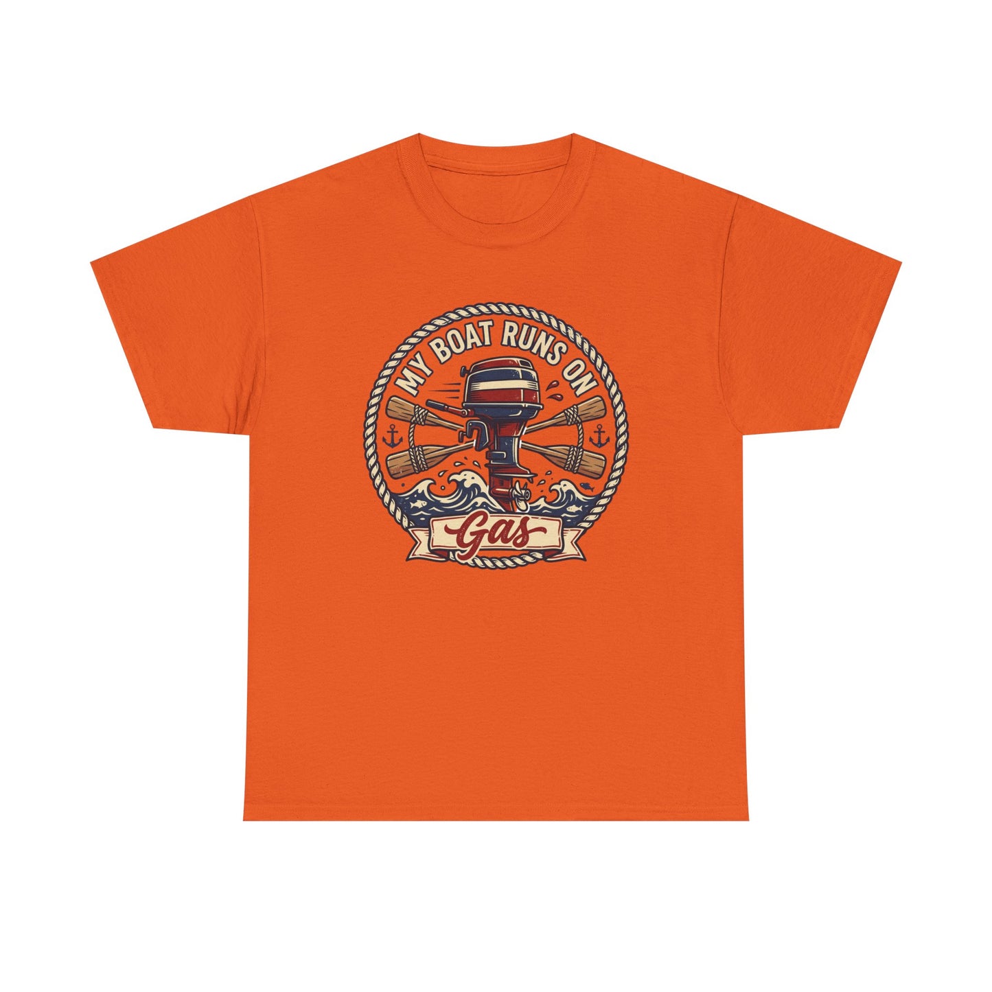Boat Runs on Gas T-Shirt — Vintage Outboard Motor Fishing Tee Printify