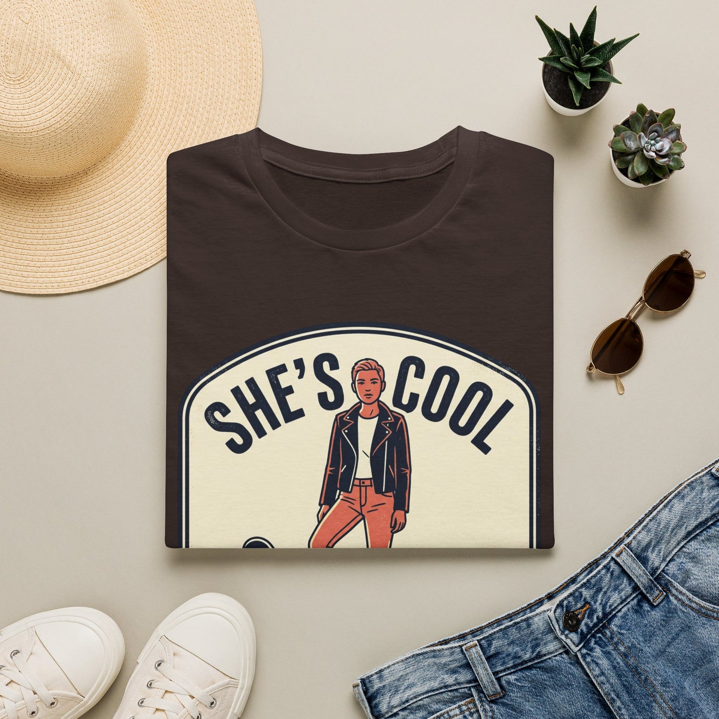 She's Cool Skateboarder T-Shirt — "She's Cool, She Can Ride On It" Retro Graphic Tee