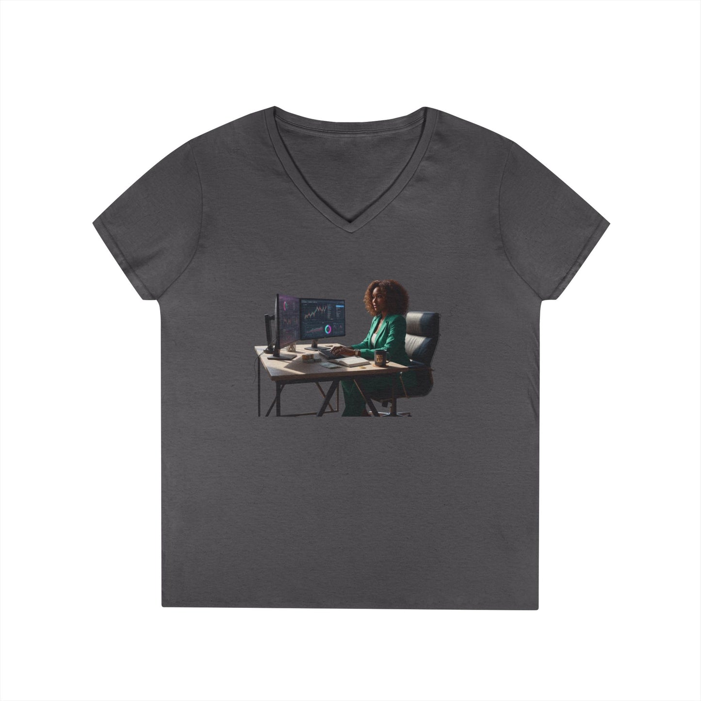 Programmer at Work V-Neck Tee — Female Coder Graphic Shirt