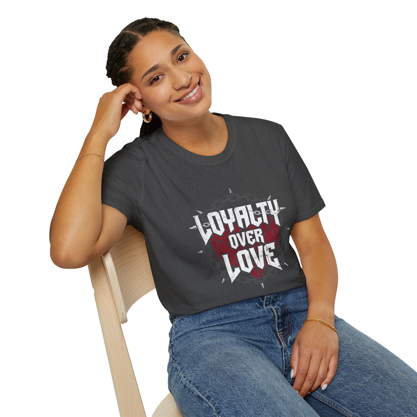 Loyalty Over Love T-Shirt — Edgy Heart & Chain Graphic Tee