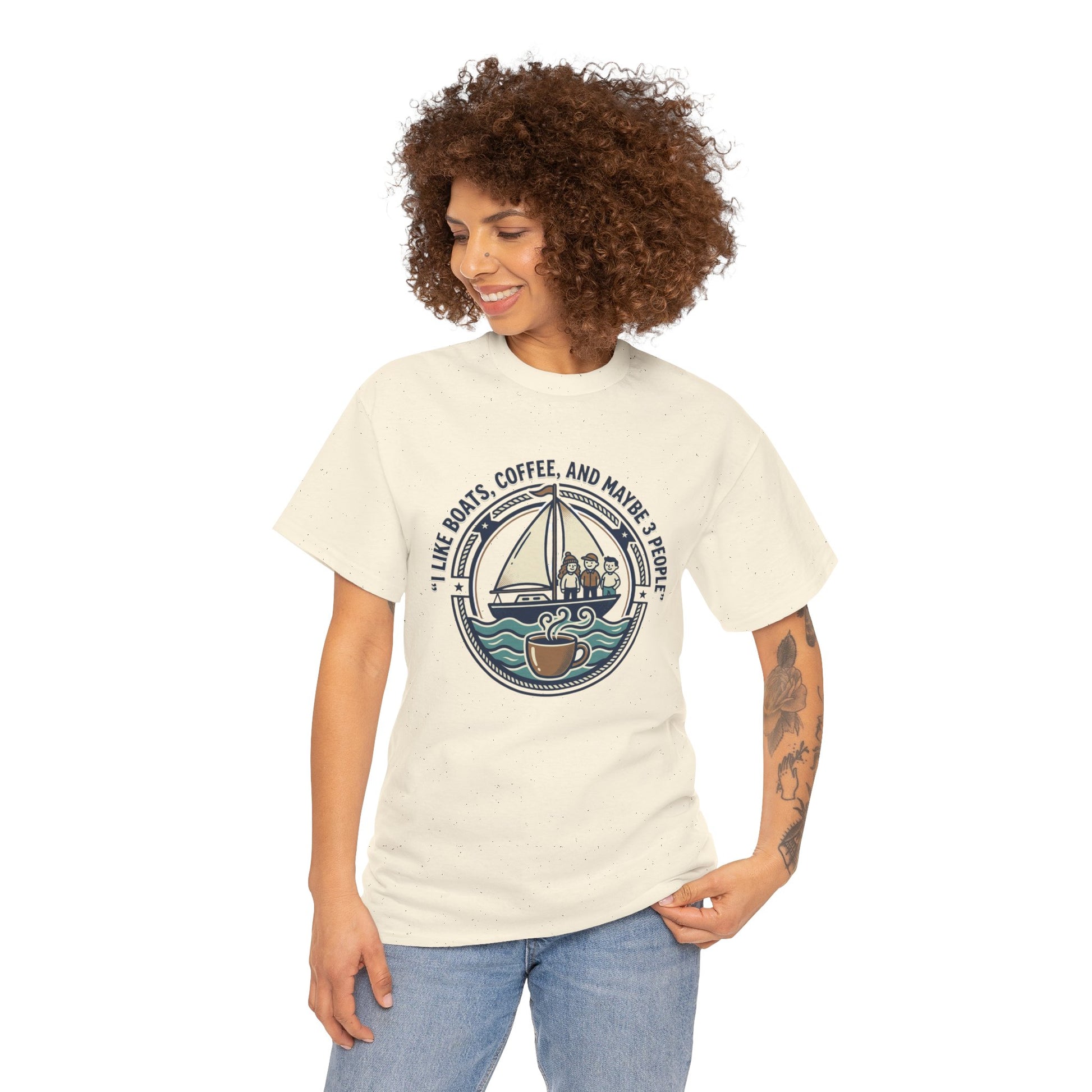 Sailboats & Coffee T‑Shirt — "I Like Boats, Coffee, and Maybe 3 People" Graphic Tee Printify