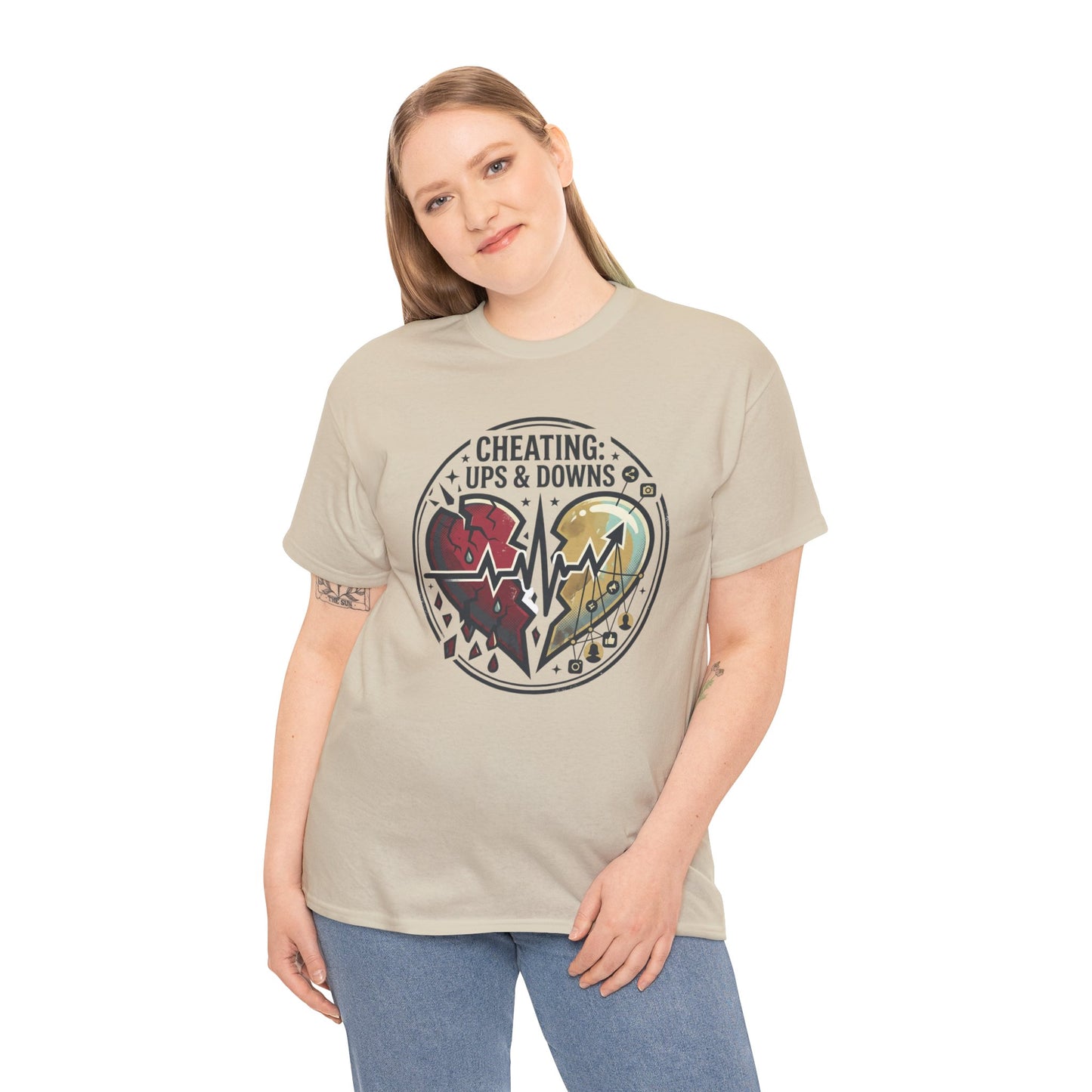Cheating: Ups & Downs Broken Heart Graphic Tee Printify