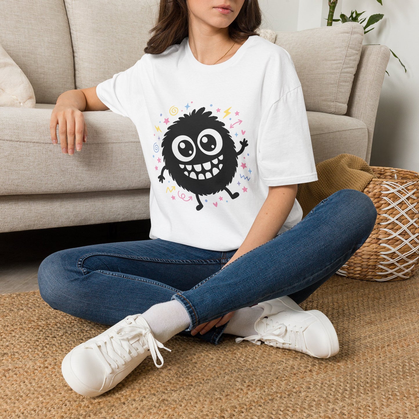 Cute Fuzzy Monster T-Shirt — Playful Cartoon Graphic Tee for Kids & Adults