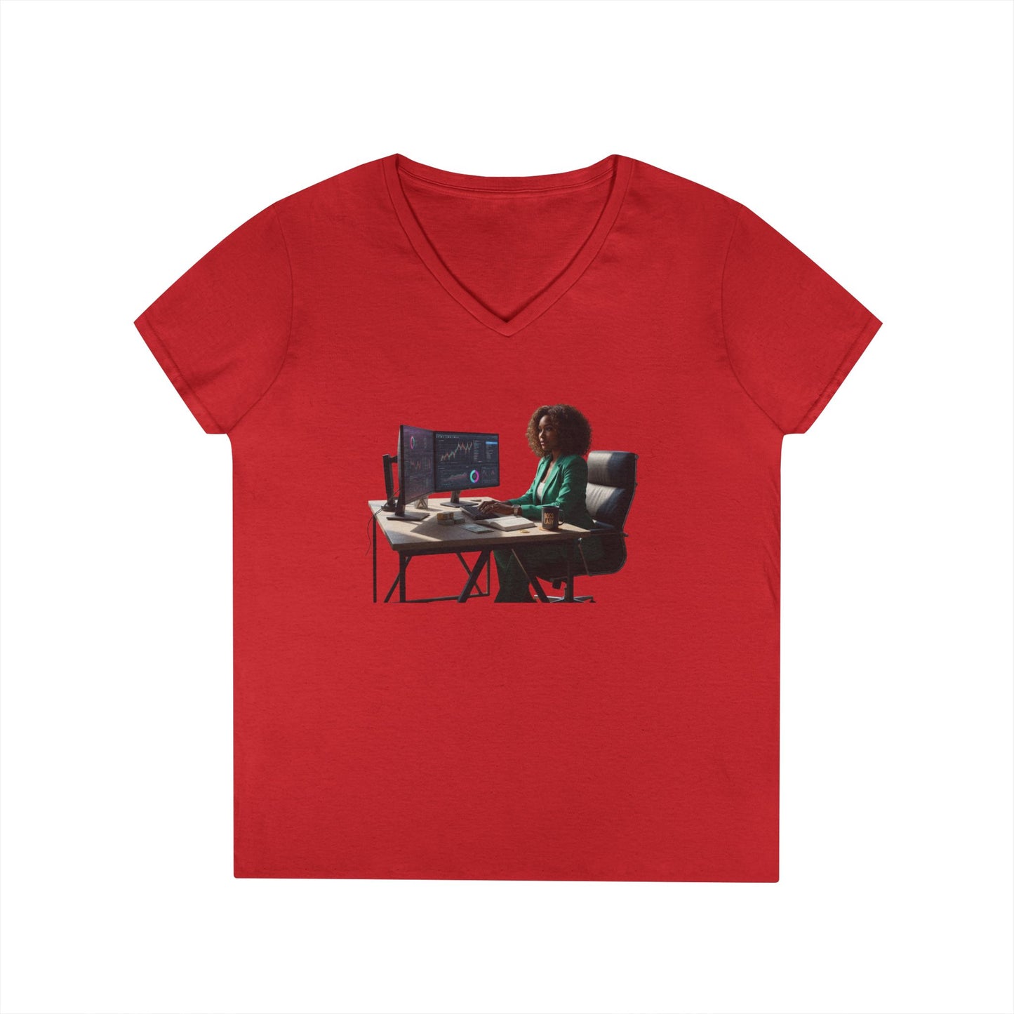 Programmer at Work V-Neck Tee — Female Coder Graphic Shirt