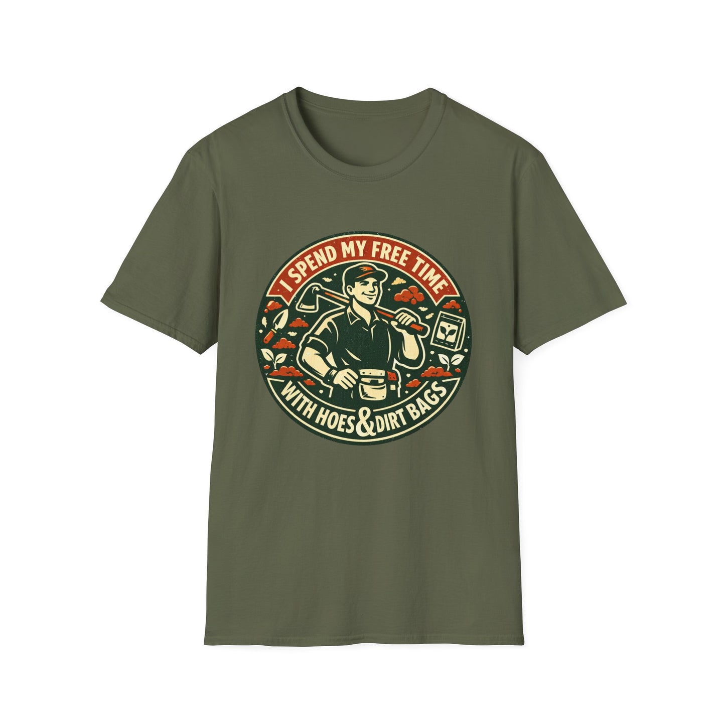 Gardener T-Shirt — “I Spend My Free Time With Hoes & Dirt Bags” Retro Gardening Tee