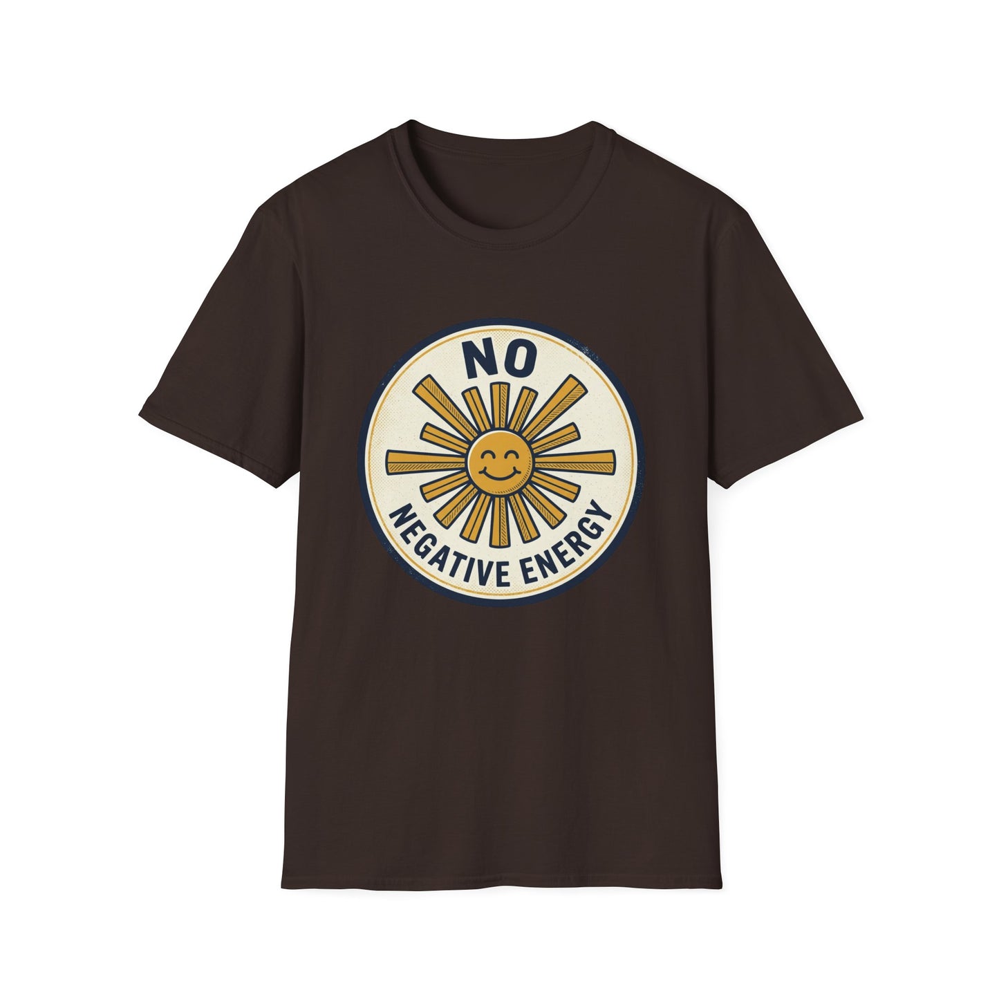 No Negative Energy T-Shirt — Retro Smiling Sun Positive Vibes Tee