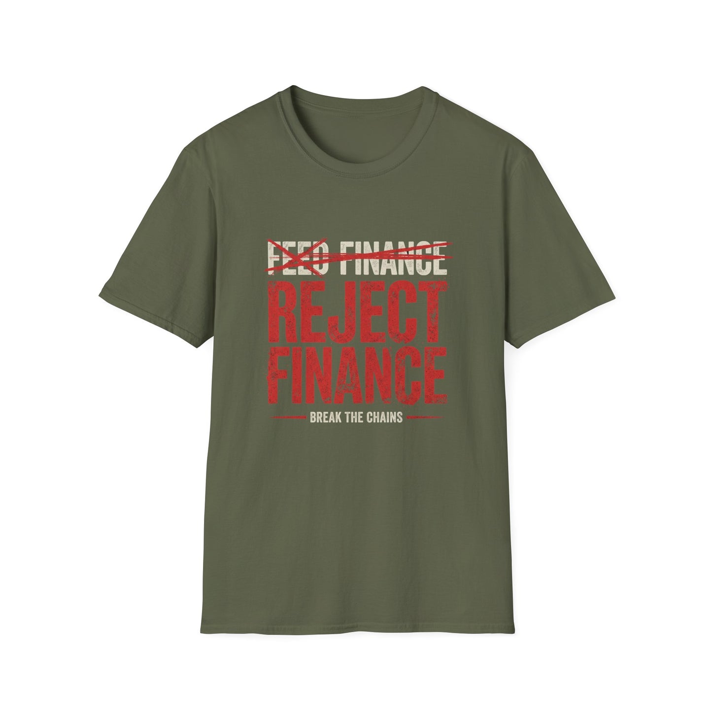 Reject Finance T-Shirt — Bold Red Protest Graphic Tee