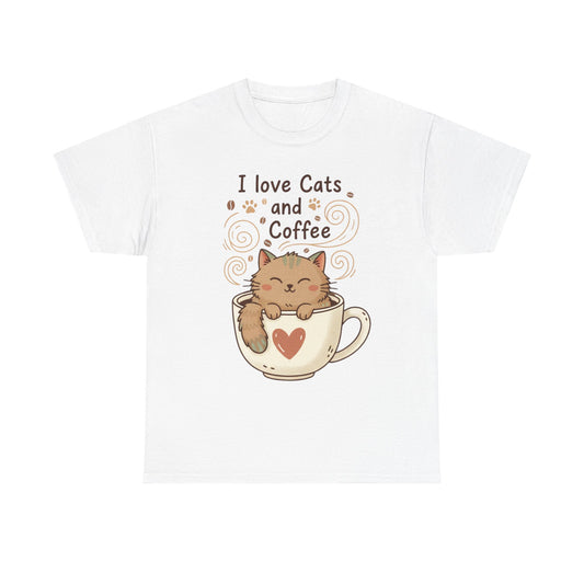 Cat and Coffee T‑Shirt — "I Love Cats and Coffee" Cute Cat in Mug Tee