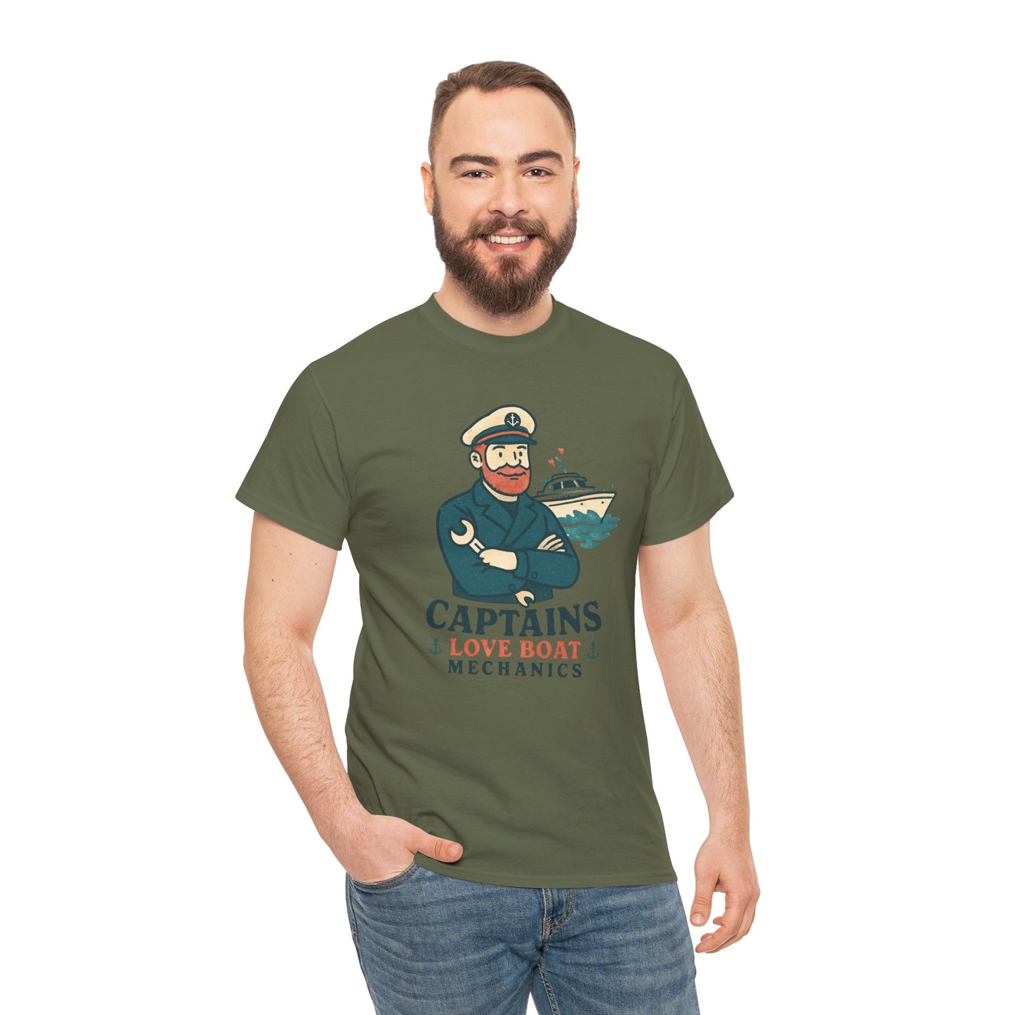 Captain Mechanics T‑Shirt — "Captains Love Boat Mechanics" Nautical Crew Tee
