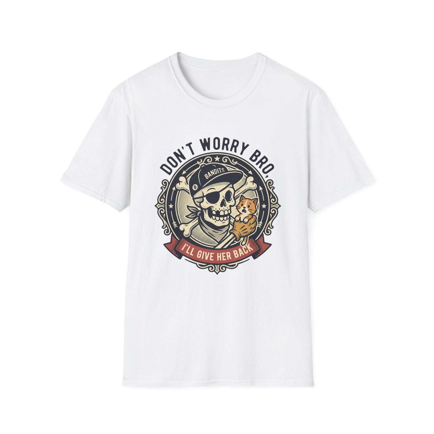 Skull & Cat T-Shirt — "Don't Worry Bro, I'll Give Her Back" Vintage Tee