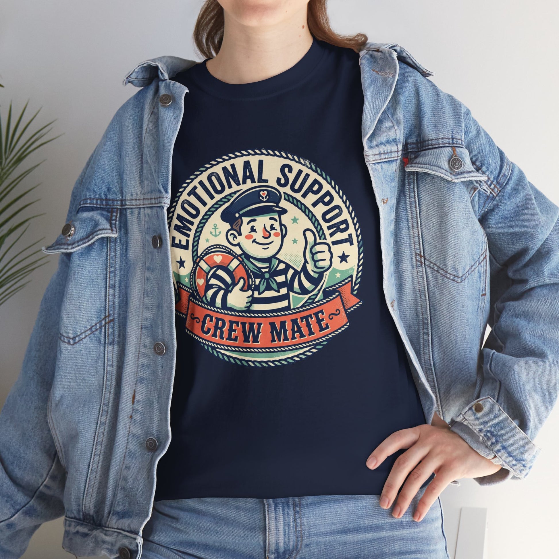Emotional Support Crew Mate T‑Shirt — Retro Nautical Crewmate Tee Printify
