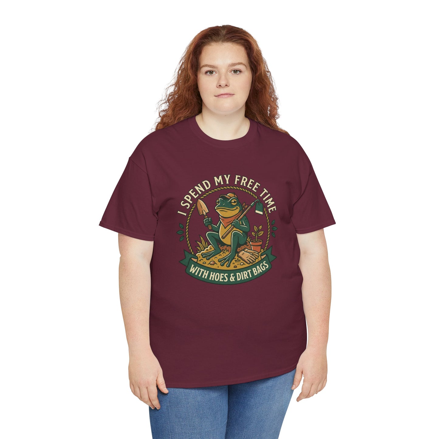 Gardening Frog T-Shirt — "I Spend My Free Time With Hoes & Dirt Bags" Funny Garden Tee