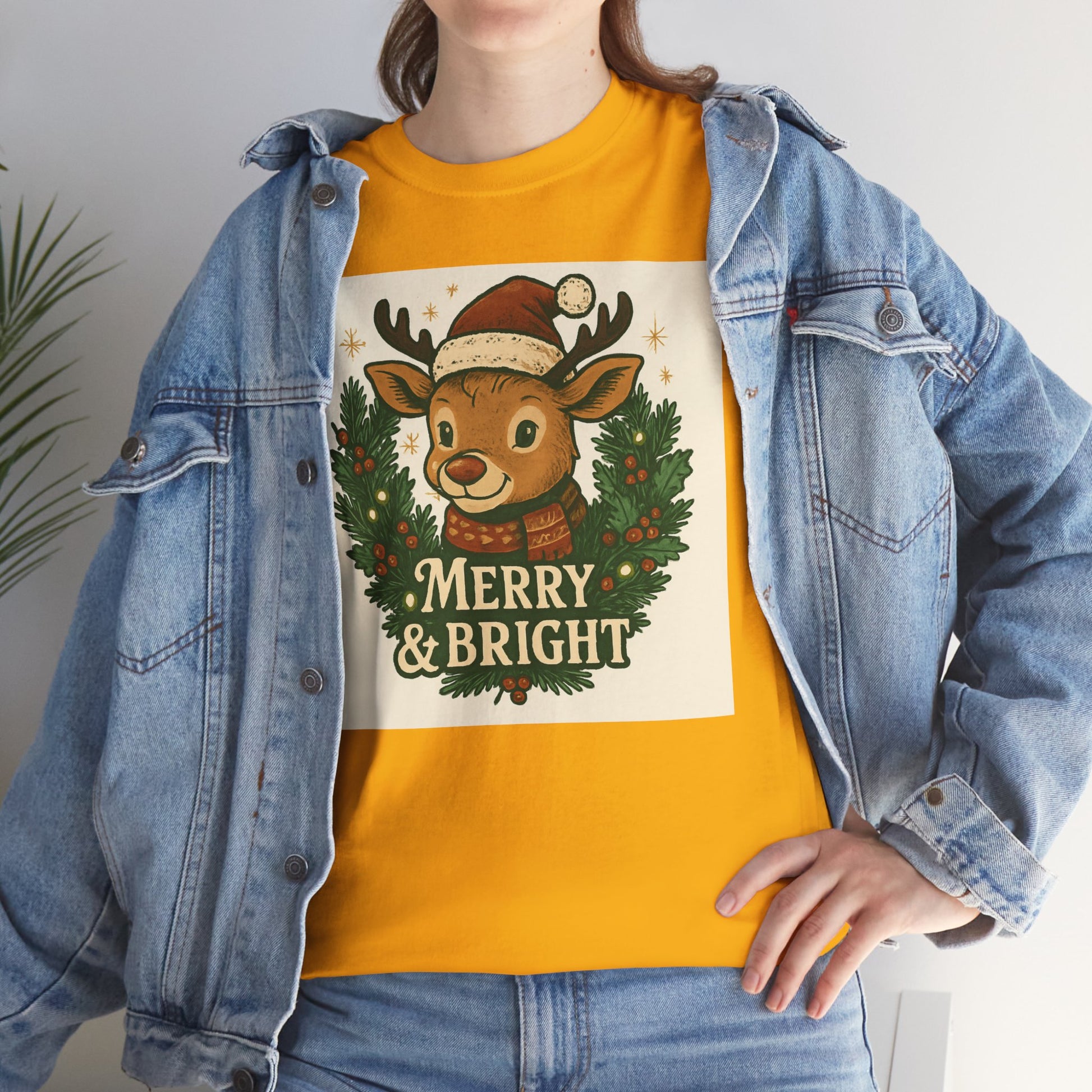 Merry & Bright Reindeer Christmas T-Shirt Printify