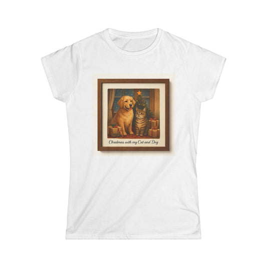 Christmas With My Cat and Dog Tee — Women's Holiday Dog & Cat T-Shirt
