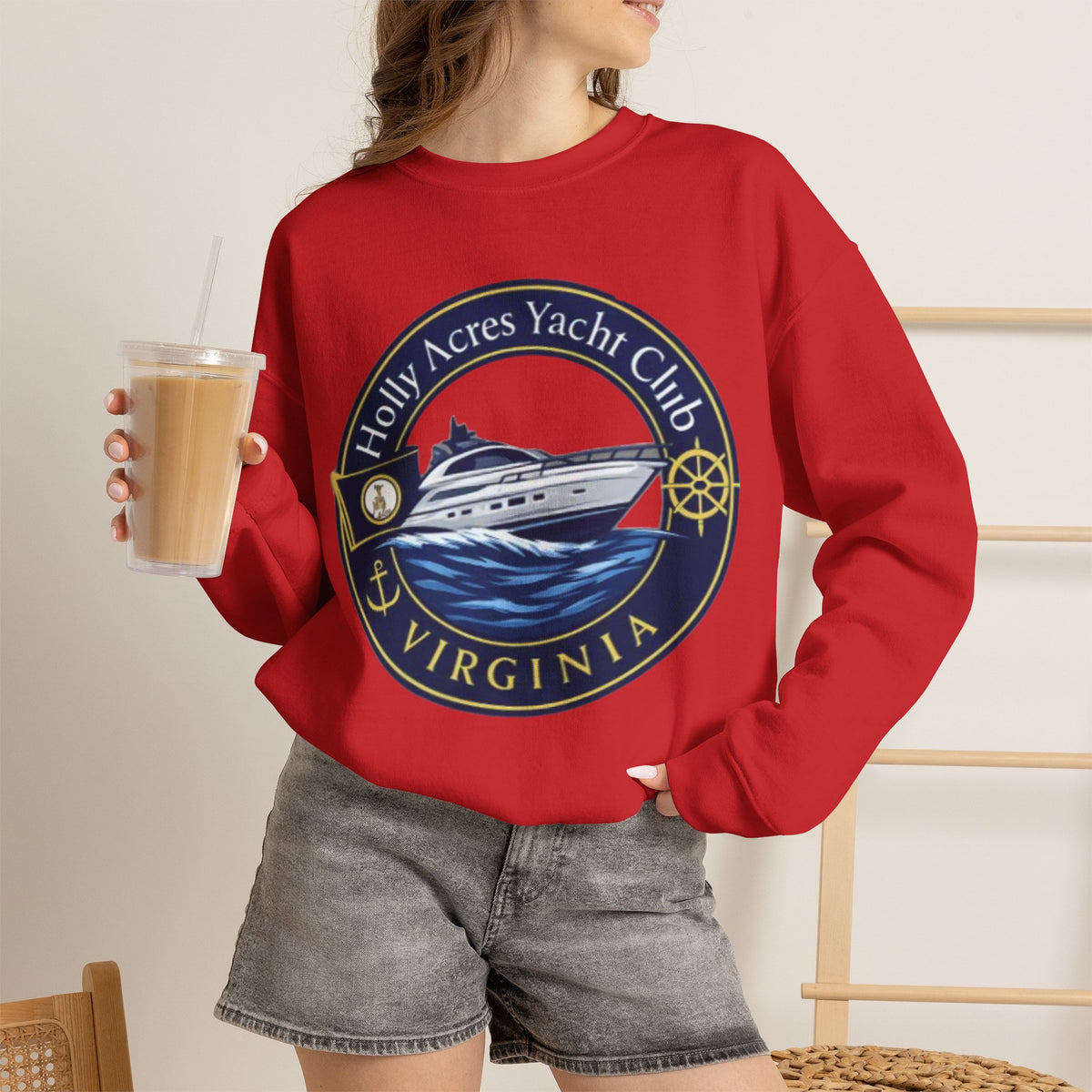 Virginia Yacht Club Crewneck Sweatshirt — "Holly Acres Yacht Club" Nautical Logo