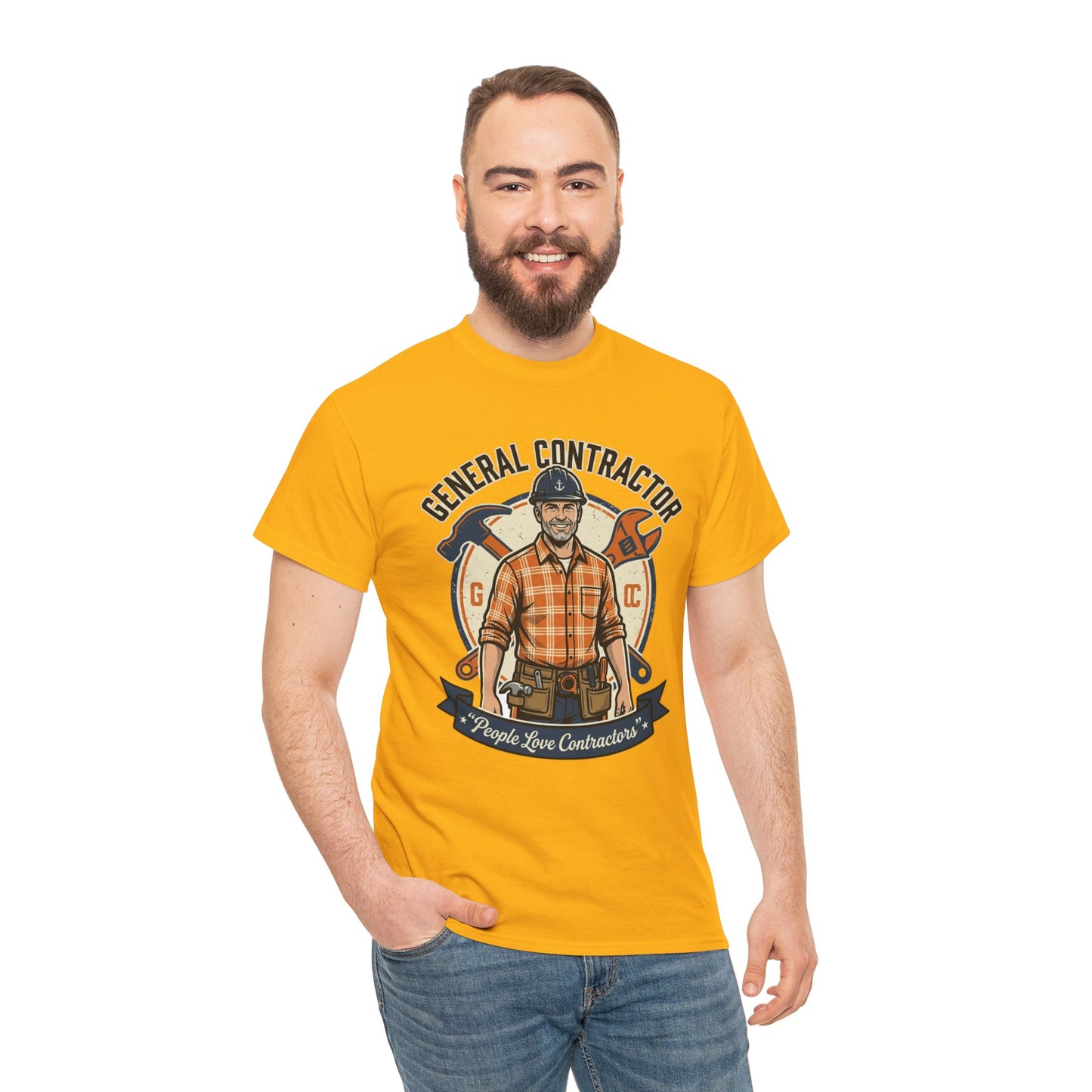 General Contractor T-Shirt — Vintage Construction Worker Logo Tee Printify