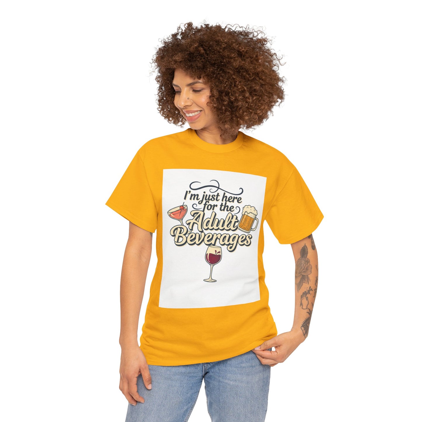 T-Shirt — "I'm Just Here for the Adult Beverages" Funny Wine & Beer Tee
