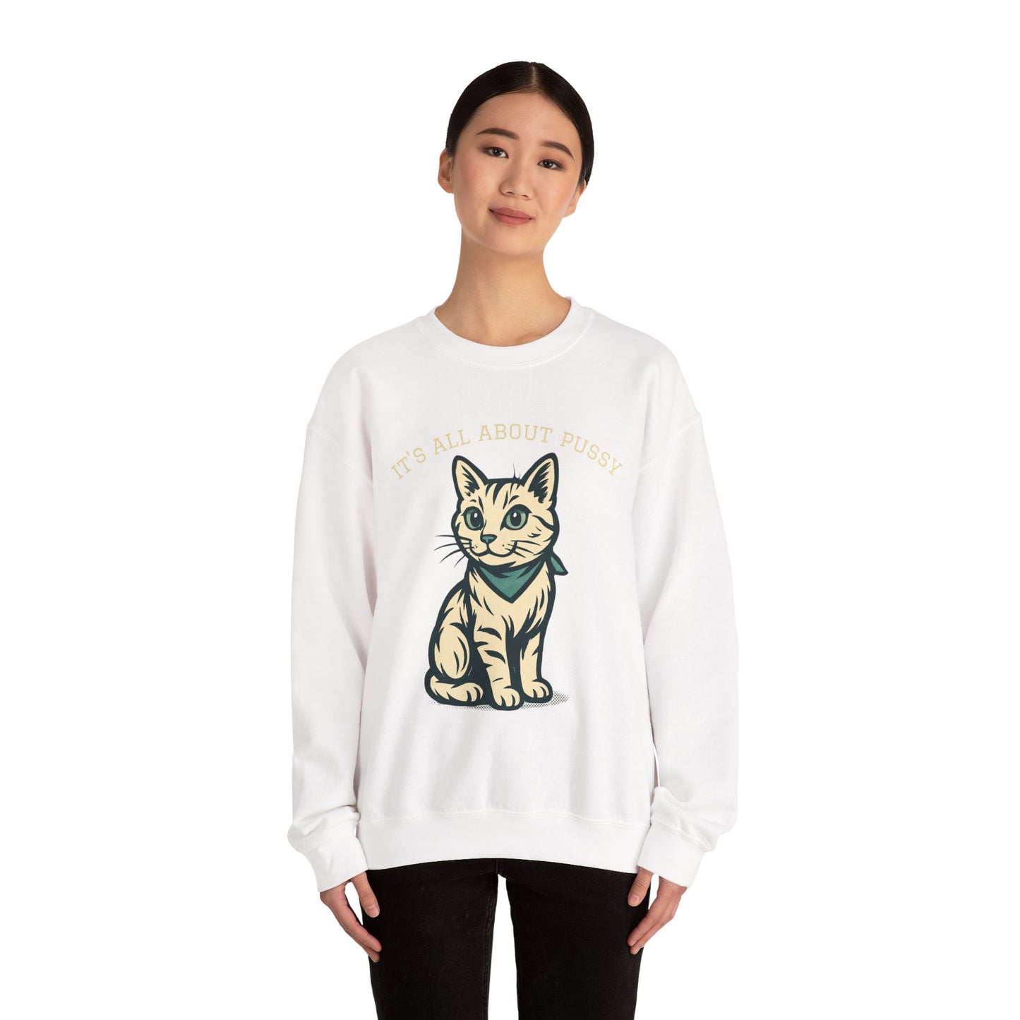 Cute Kitten Pullover Sweatshirt — Vintage Cat Illustration Crewneck