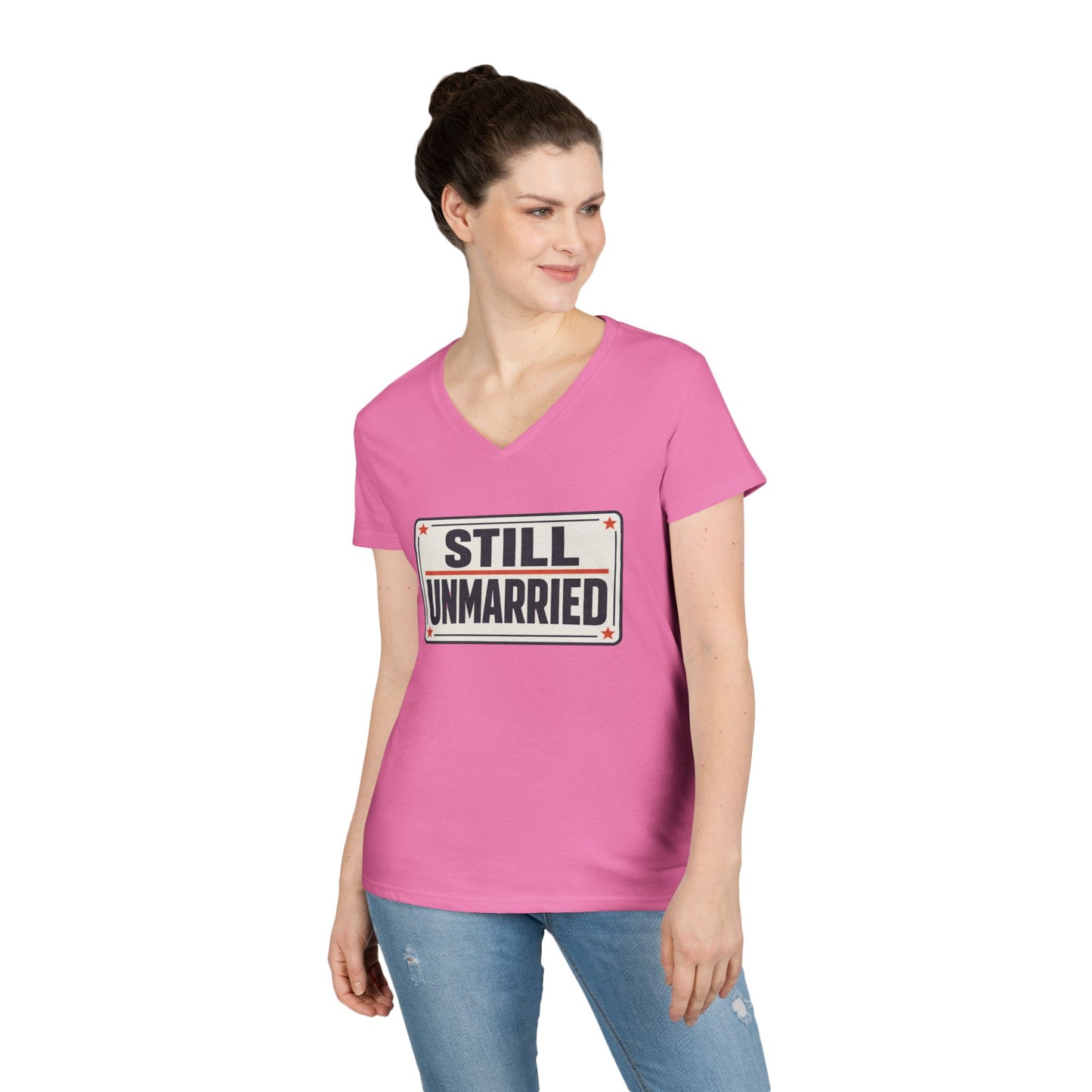 Still Unmarried V-Neck Tee — Funny Single Women T-Shirt
