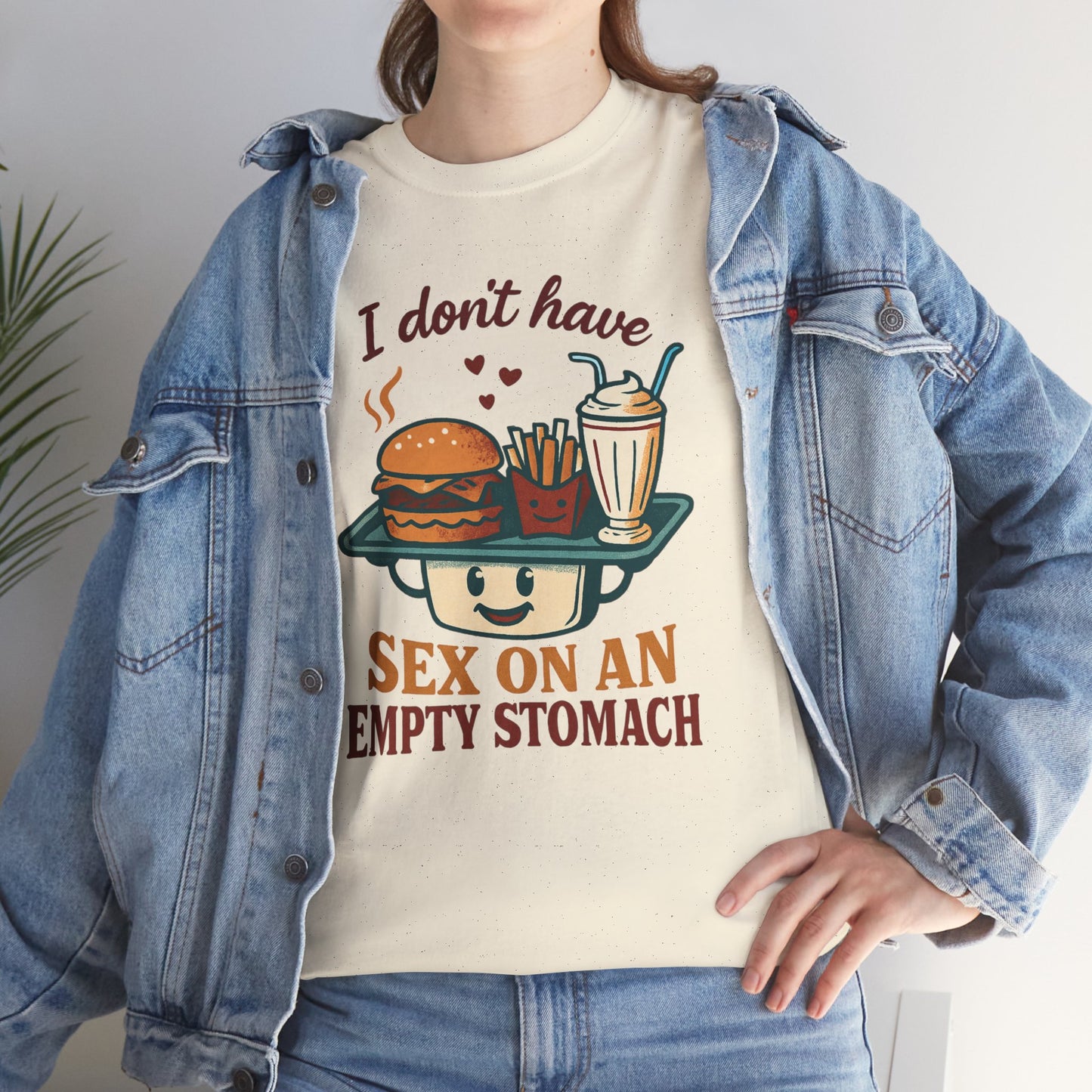 "I Don't Have Sex on an Empty Stomach" Burger & Milkshake Funny T-Shirt