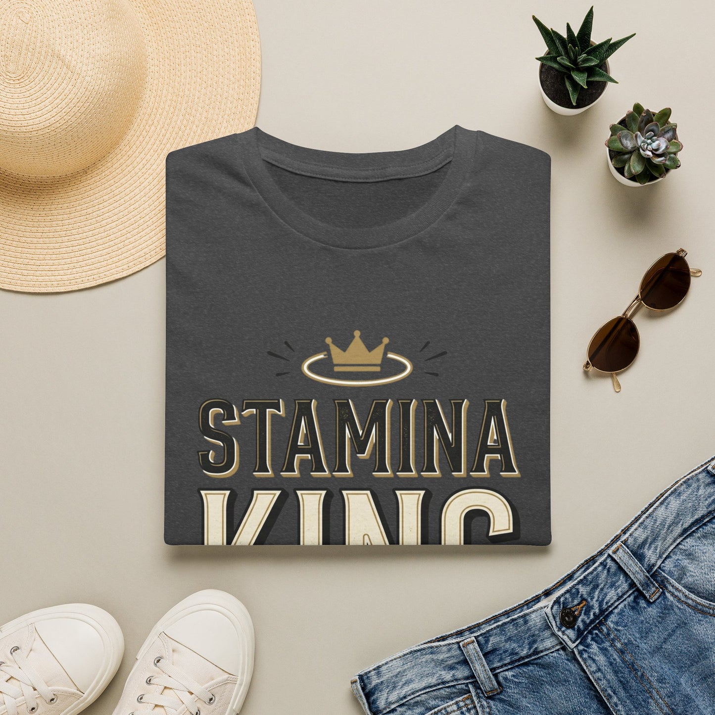 Stamina King T-Shirt — Bold Crown Fitness Tee for Workout Motivation
