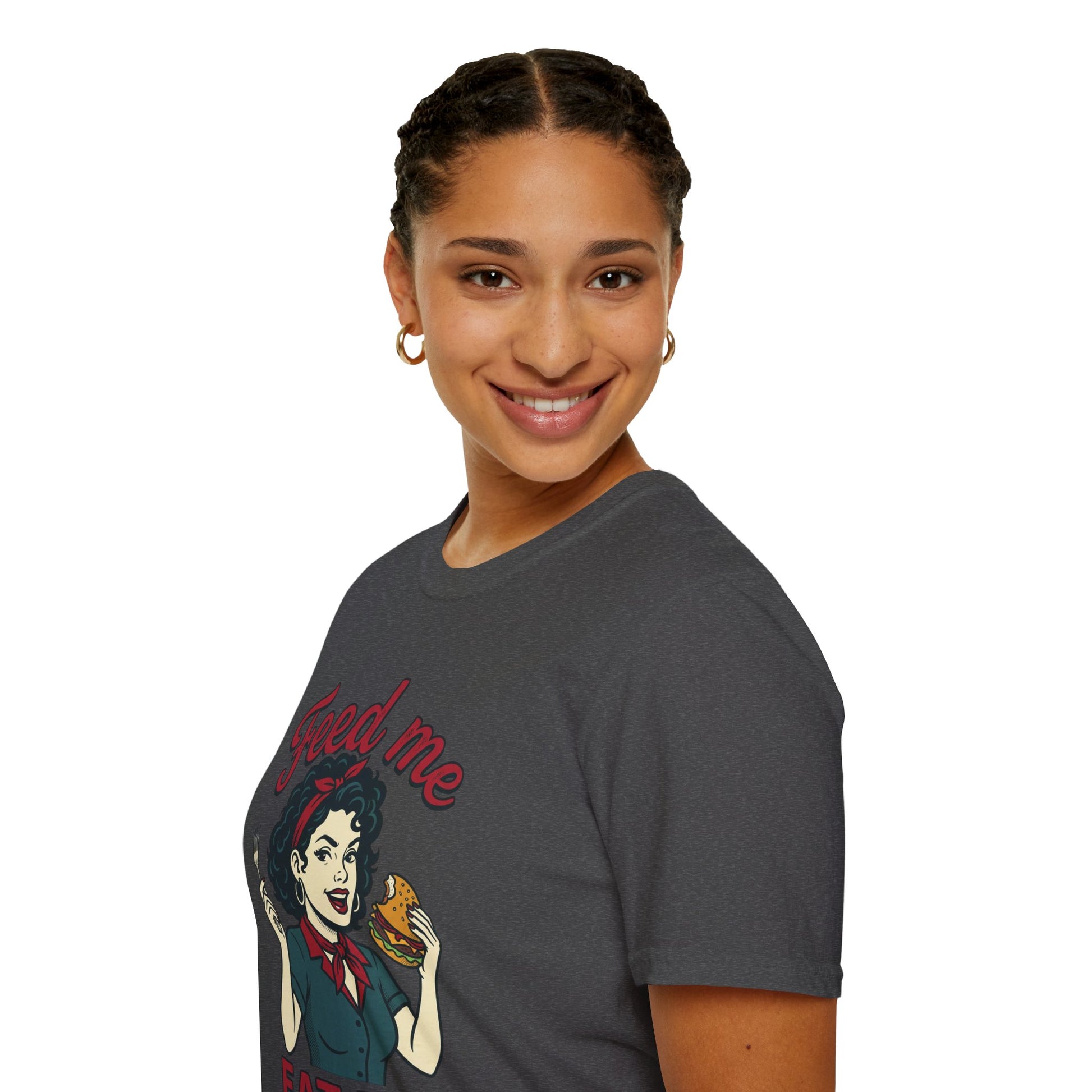 Feed Me Eat Me T-Shirt — Retro Pinup Burger Graphic Tee Printify