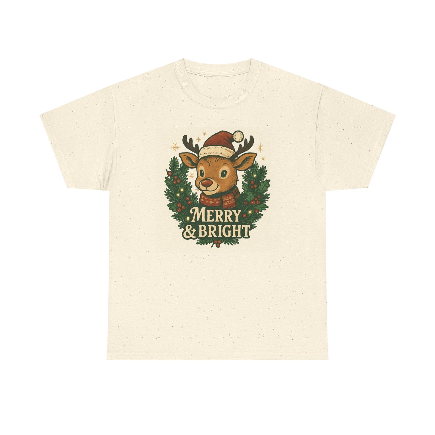 Merry & Bright Reindeer Christmas T-Shirt Printify