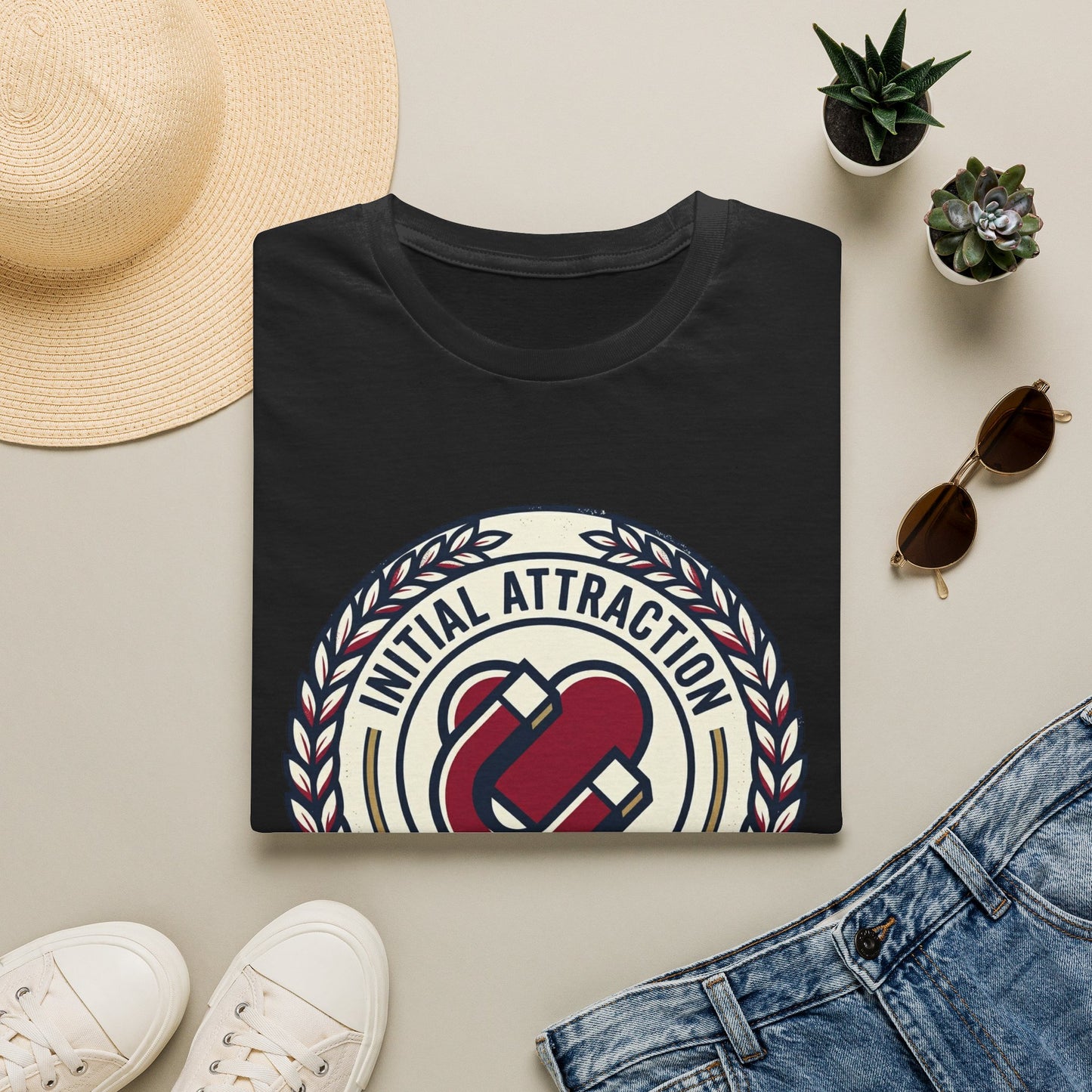 Initial Attraction T-Shirt — Retro Badge Heart Design