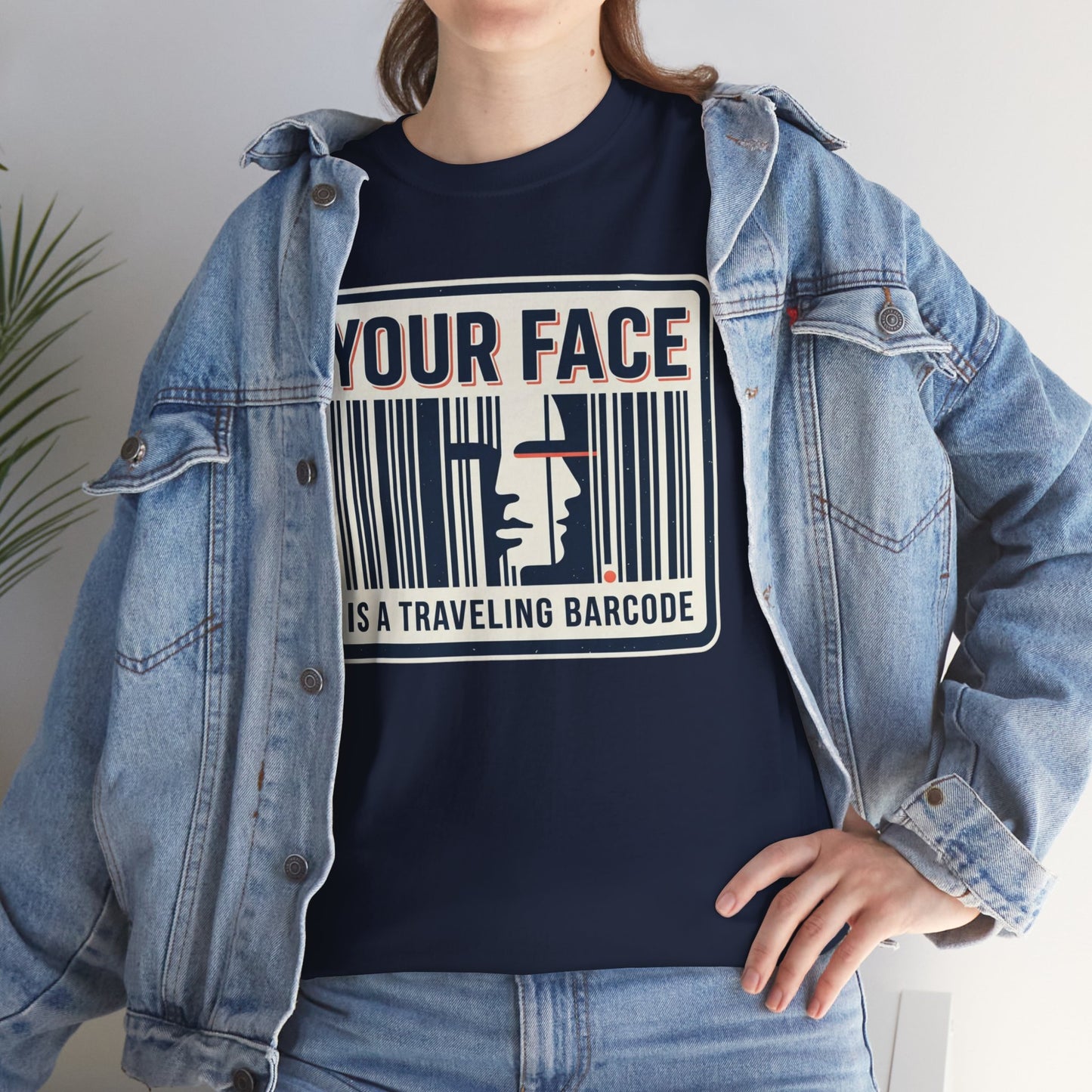 "Your Face Is a Traveling Barcode" Graphic Tee