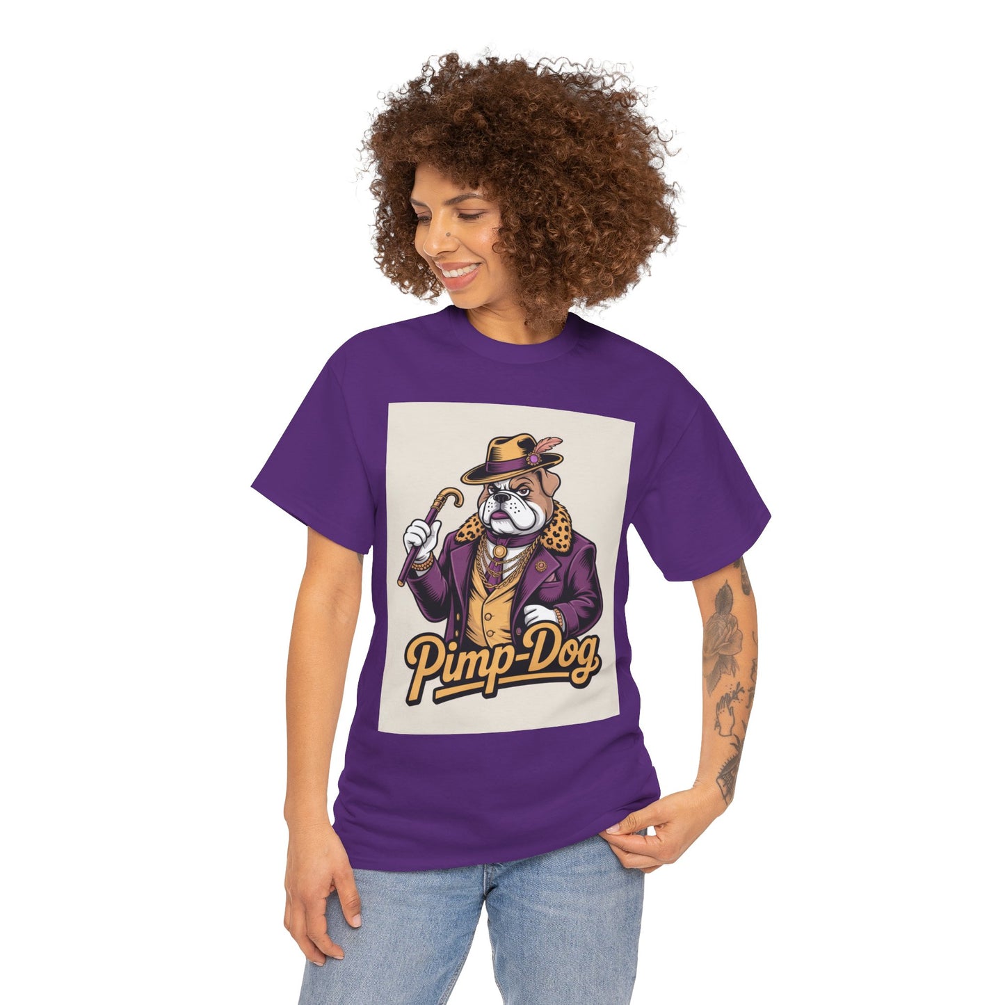 Pimp-Dog Graphic Tee — Retro Bulldog Character Shirt Printify