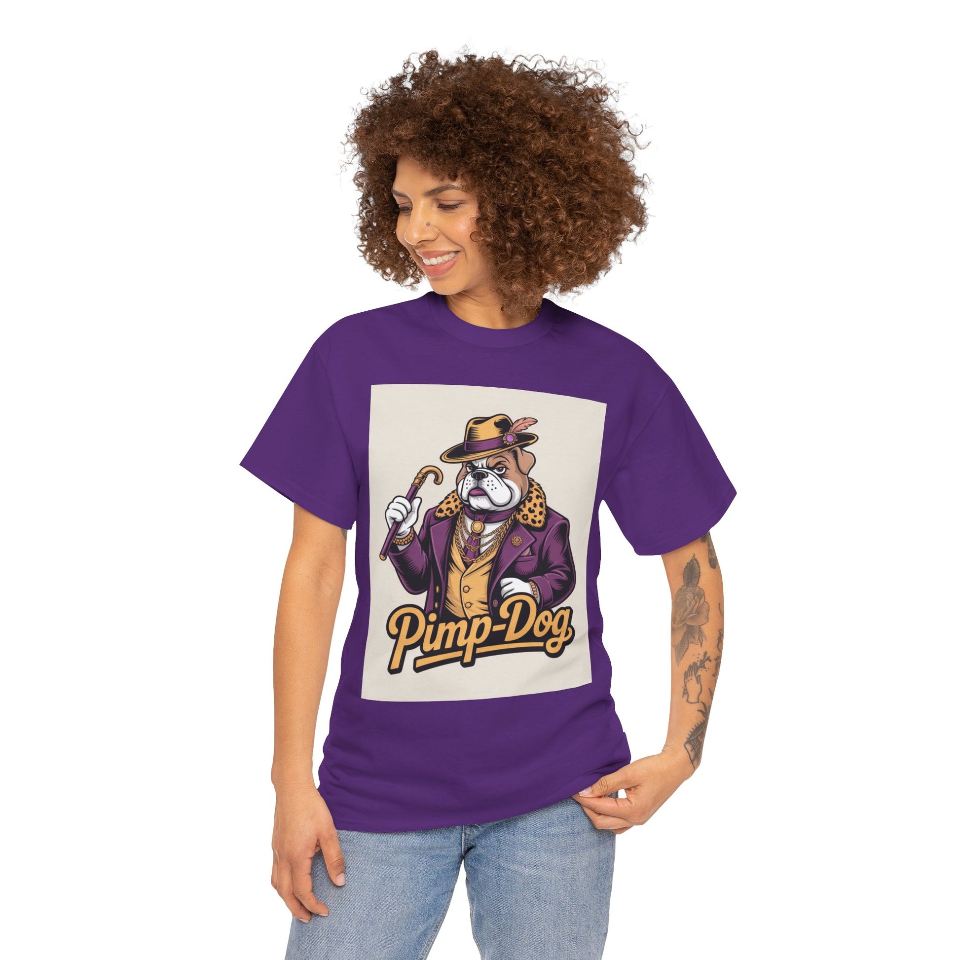 Pimp-Dog Graphic Tee — Retro Bulldog Character Shirt Printify