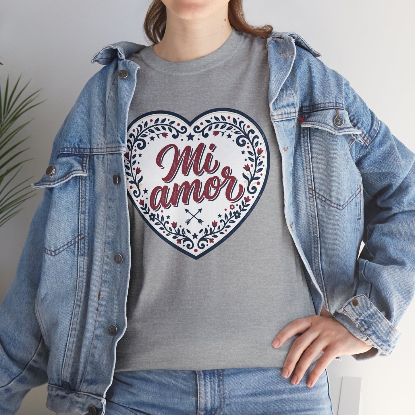Mi Amor Heart T-Shirt — Romantic Floral Graphic Tee for Valentine’s Day
