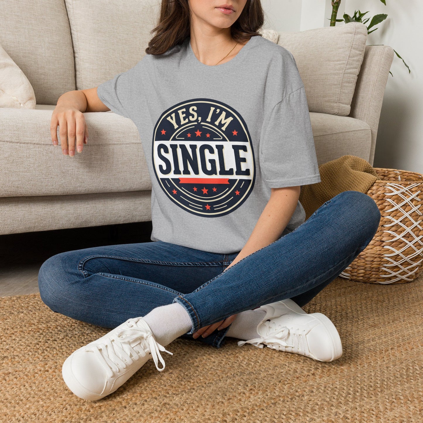 "Yes, I’m Single" Graphic Tee - Single Badge T-Shirt