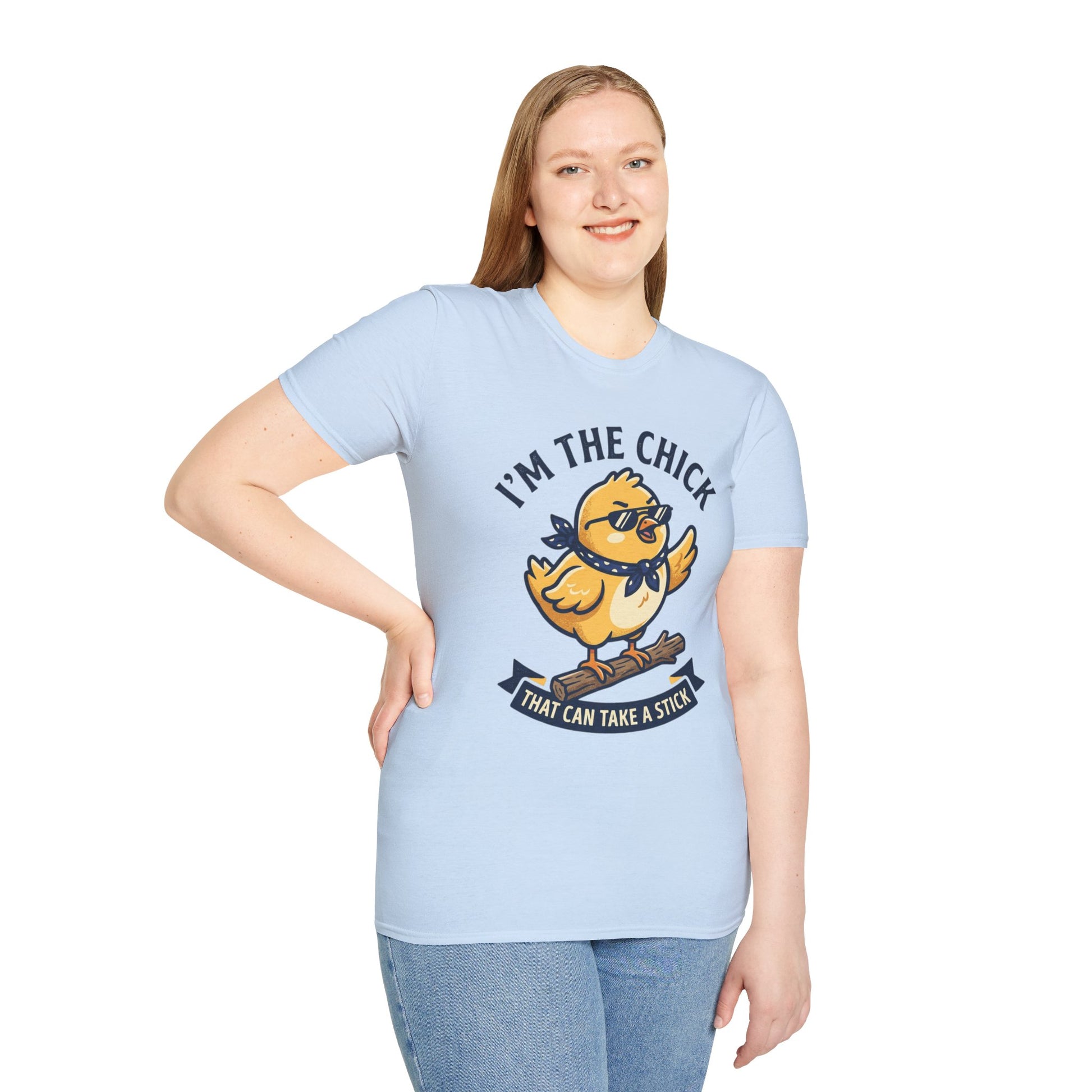 I’m the Chick That Can Take a Stick T-Shirt — Cute Tough Chick Graphic Tee Printify