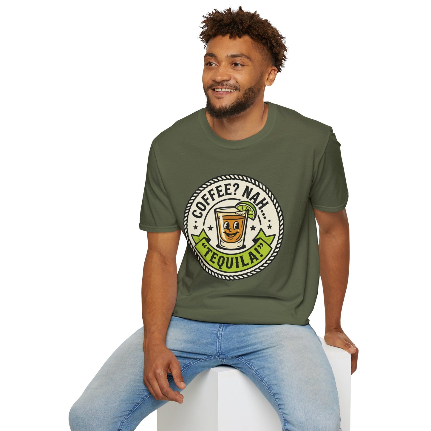 Coffee? Nah, Tequila! T-Shirt – Funny Shot Glass Graphic Tee for Party Lovers