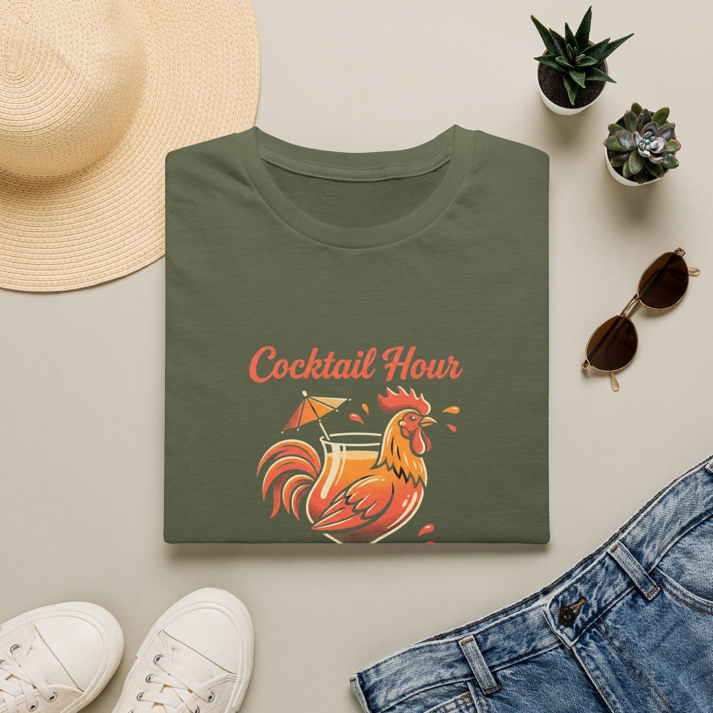 Cocktail Hour Rooster T-Shirt — Funny Bar & Happy Hour Graphic Tee